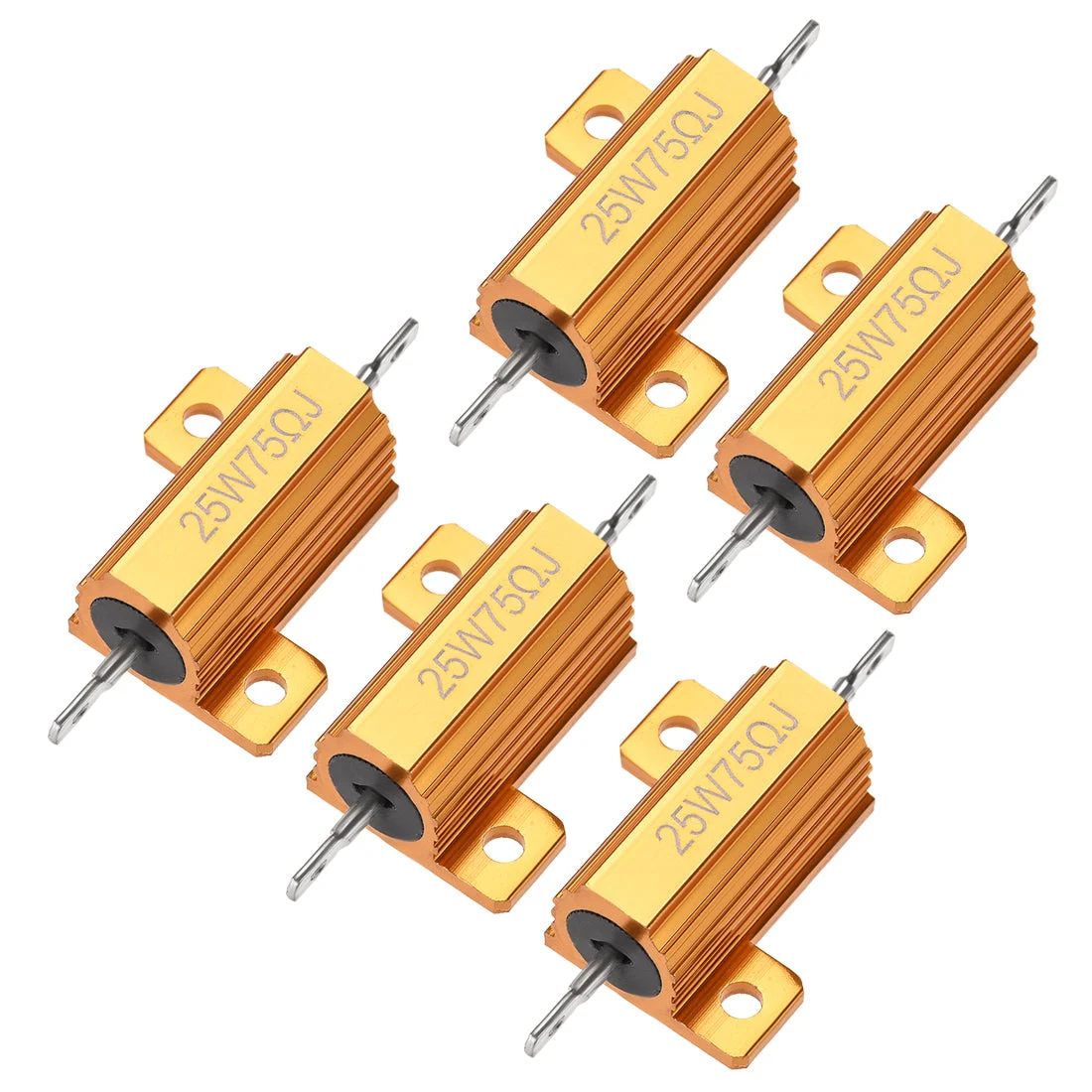 25W 75 Ohm 5% Aluminum Housing Resistor Wirewound Resistor Gold Tone 5 Pcs