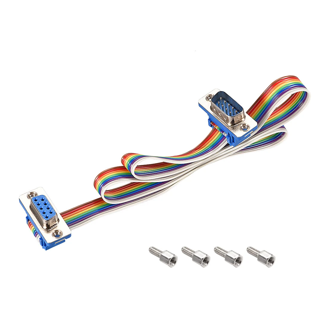IDC Rainbow Wire Flat Ribbon Cable DB9 Male to DB9 Female Connector 2.54mm Pitch 19.7inch Length