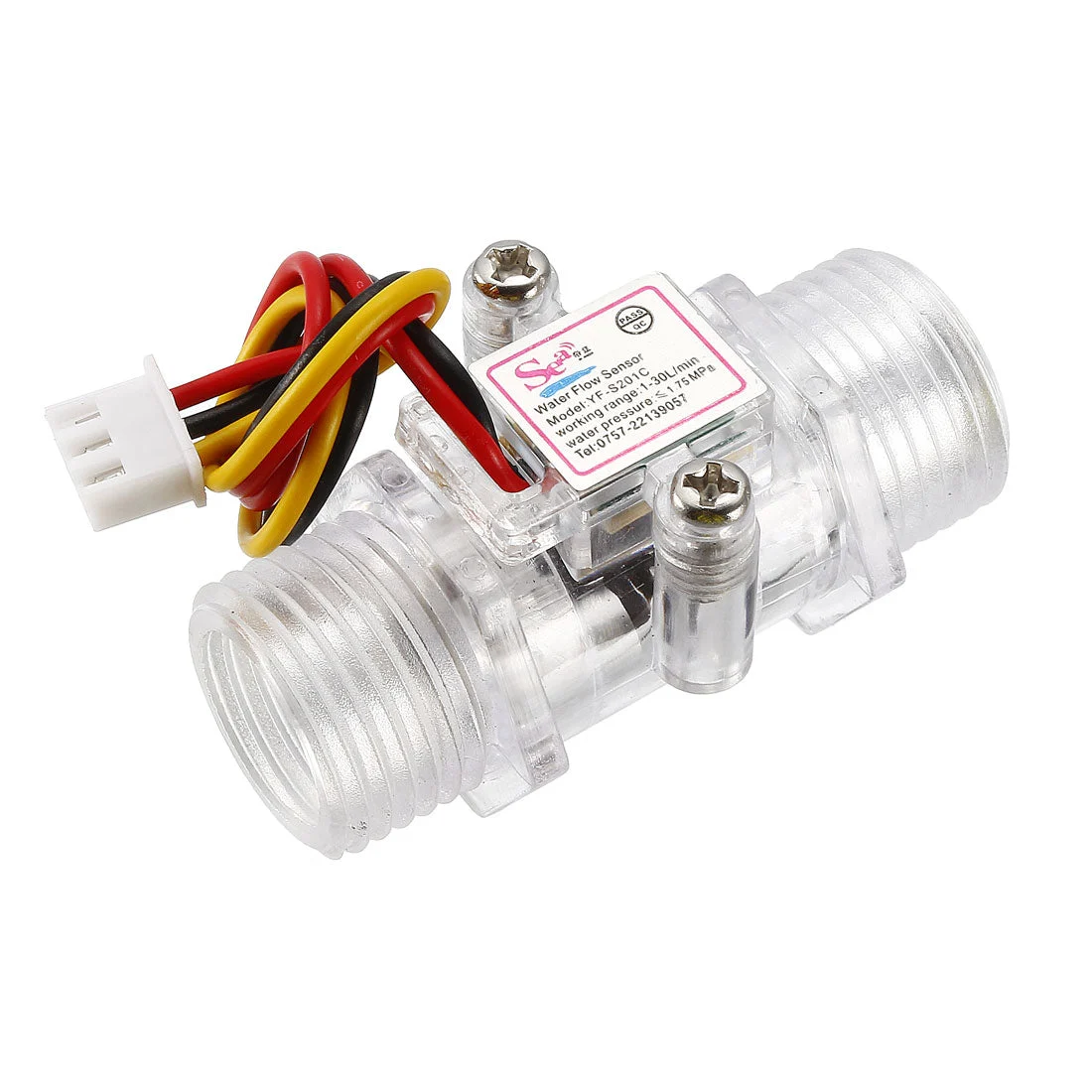 G1/2 Hall Effect Liquid Water Flow Sensor Switch Flowmeter Counter DC 5V 1-30L/min Clear YF-S201C