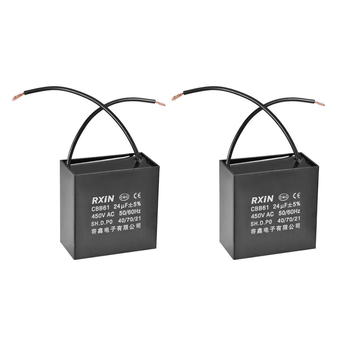 CBB61 Run Capacitor 450V AC 24uF 2-wire Metallized Polypropylene Film Capacitors for Ceiling Fan 2Pcs