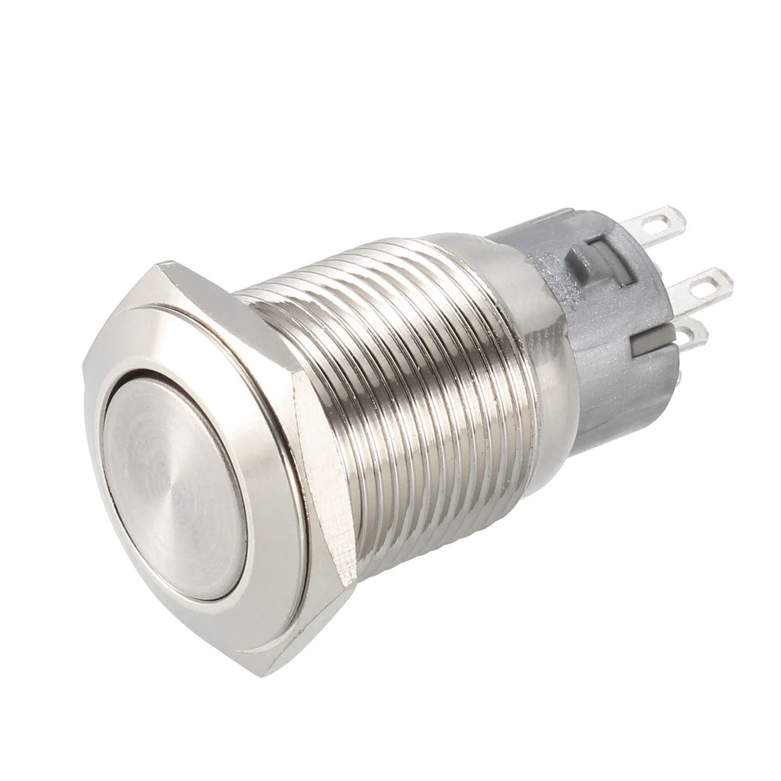 Latching Metal Push Button Switch Flat Head 16mm Mounting 2NC 2NO 2COM AC 250V 3A