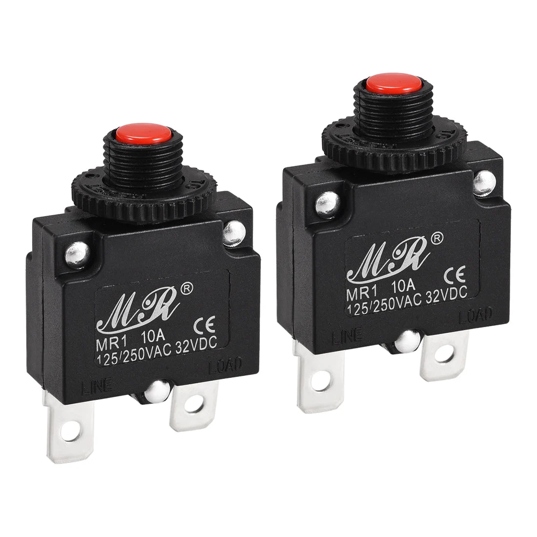 Thermal Circuit Breakers 10A 125/250V AC 32V DC Push Button Manual Reset Overload Protector Switch 2 Pcs