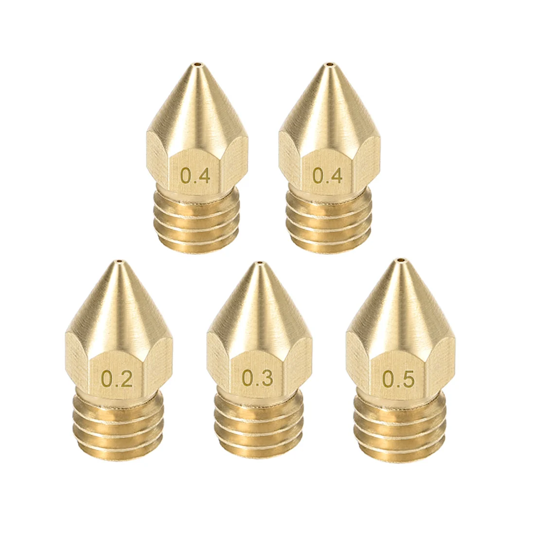 Uxcell 3D Printer Nozzle Fit for MK8,for 1.75mm Filament Brass,0.2mm - 0.5mm Total 5pcs