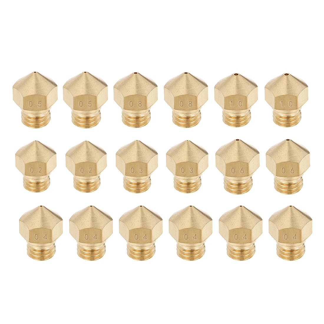 Uxcell 3D Printer Nozzle Fit for MK10,for 1.75mm Filament Brass,0.2mm - 1mm Total 18pcs