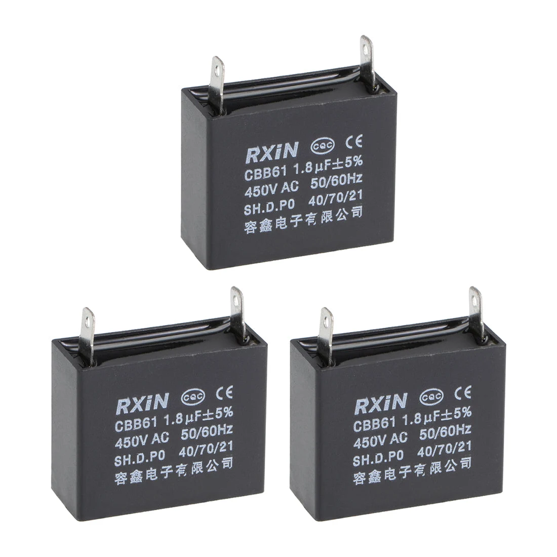 2 Terminal CBB61 Ceiling Fan Capacitor 1.8uF 450V AC Start Run Capacitors 3pcs