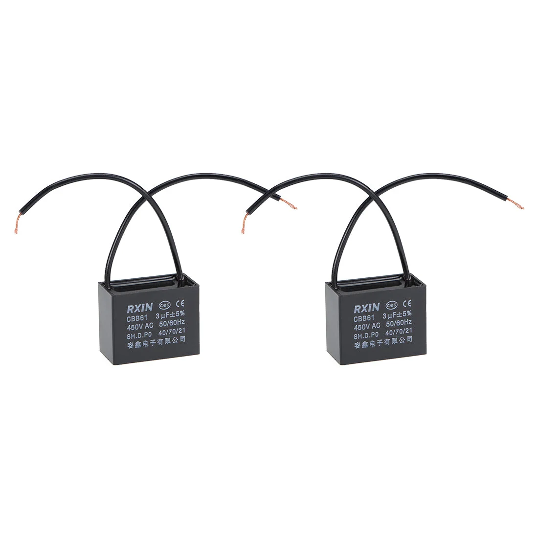 2 Wire CBB61 Ceiling Fan Capacitor 3uF 450V AC Metallized Polypropylene Film Capacitors 2pcs