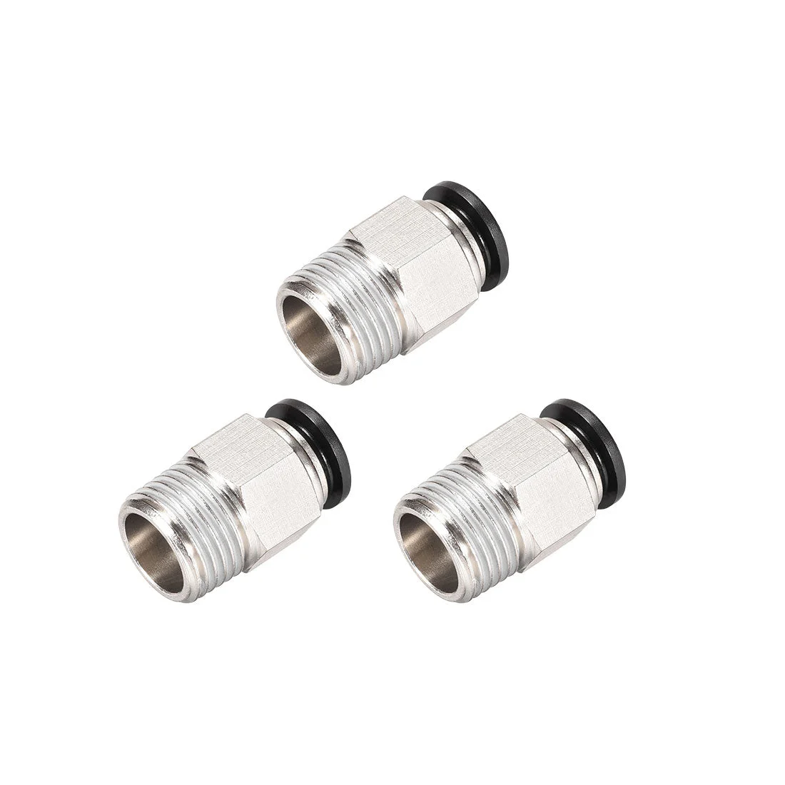 Straight Pneumatic Push to Quick Connect Fittings 1/2NPT Male x 12mm Tube OD Silver Tone 3pcs