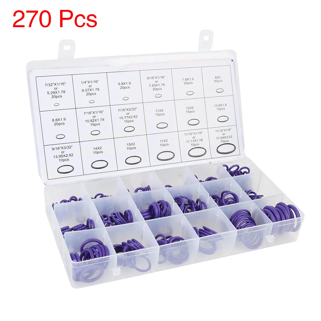 270pcs 18 Size Purple Rubber O-Ring Sealing Gasket Washer Seal Assortment Set with Holder Case