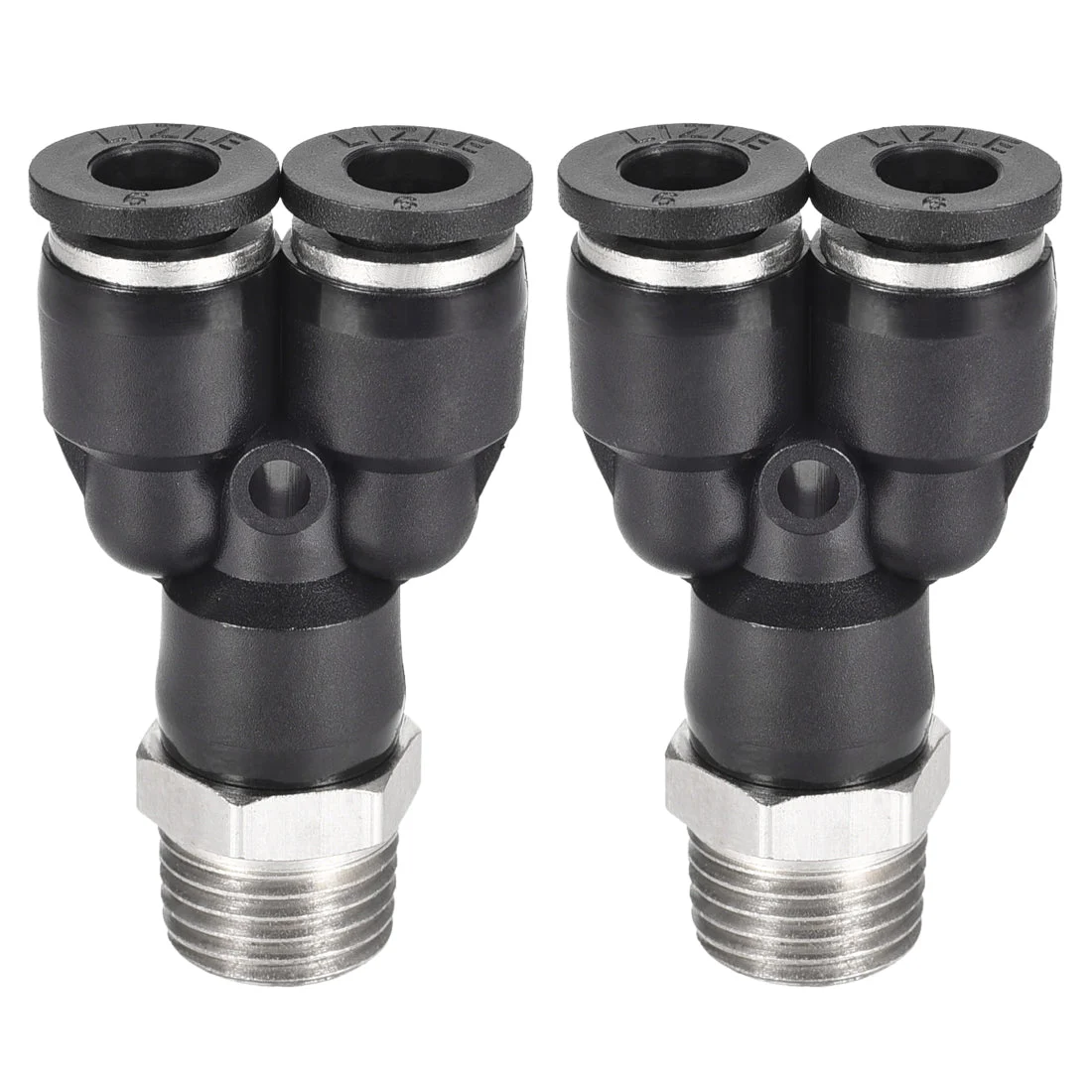 Push To Connect Air Fittings Y Type Tube Connect 6mm OD x 1/4PT Male Thread Tube Fittings Push Lock Black 2Pcs
