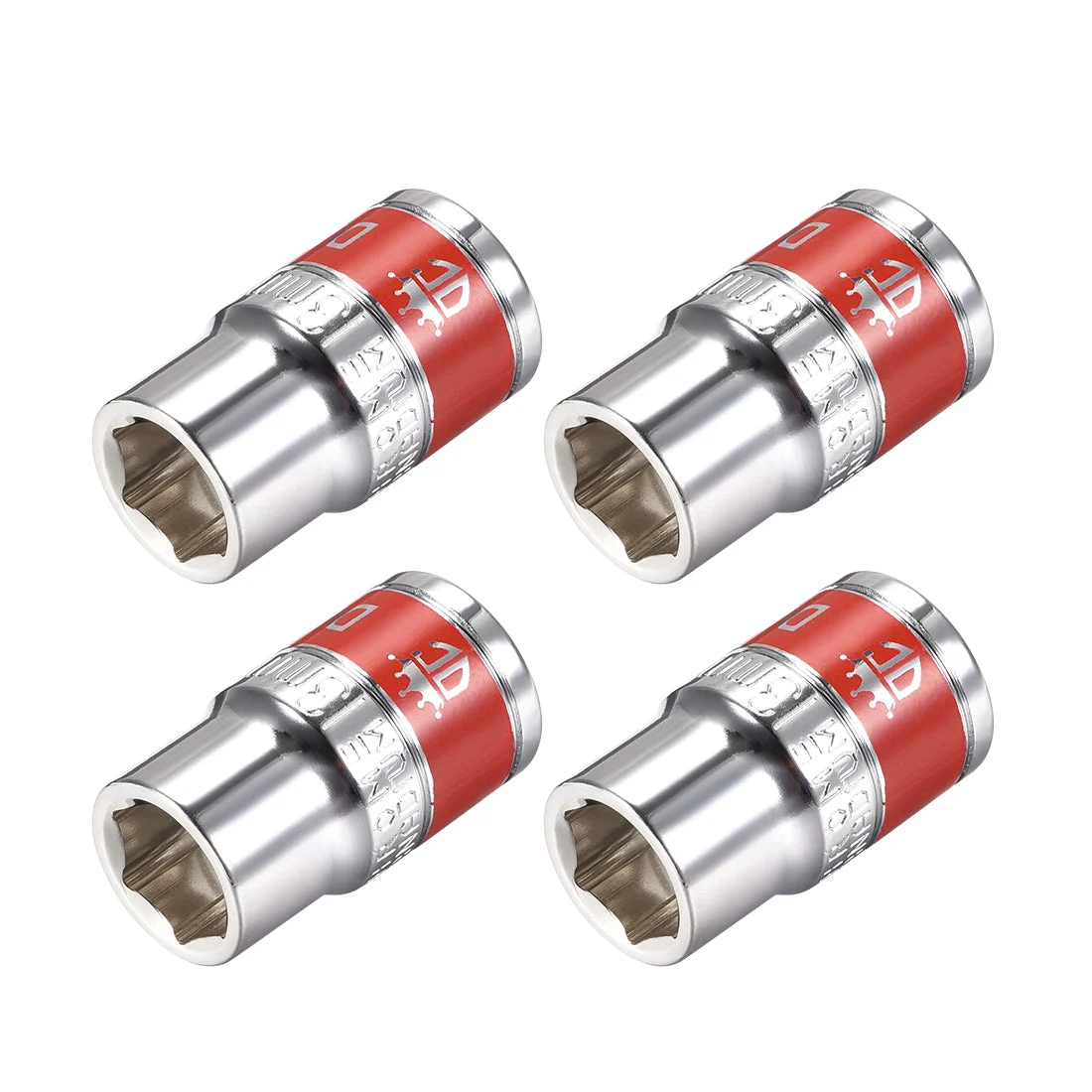 4 Pcs 1/2-Inch Drive by 13mm Shallow Socket with Red Band, Cr-V, 6-Point, Metric