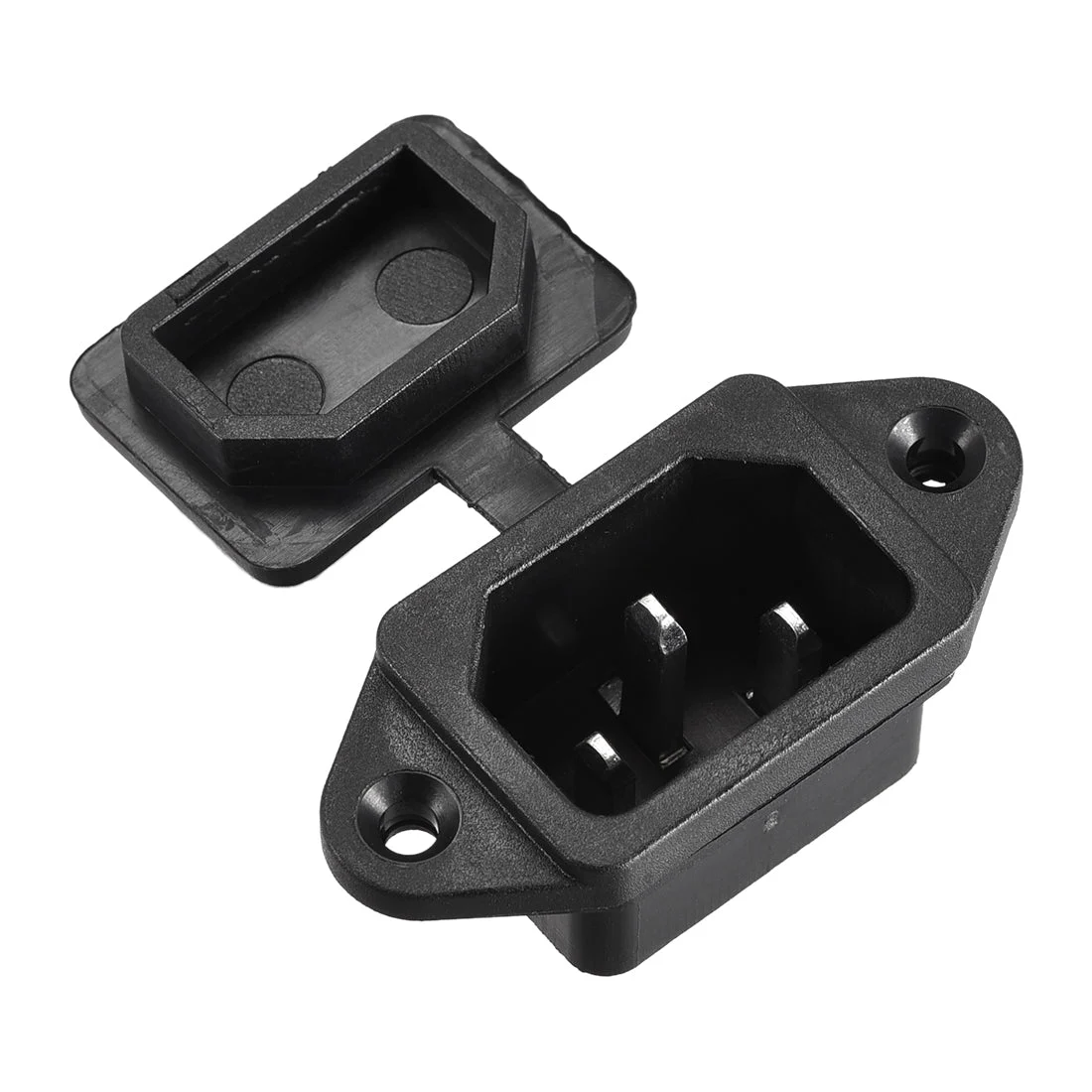 Uxcell AC 250V 10A 3P Iec320 C14 Inlet Plug Power Socket Black w Cover 1Set