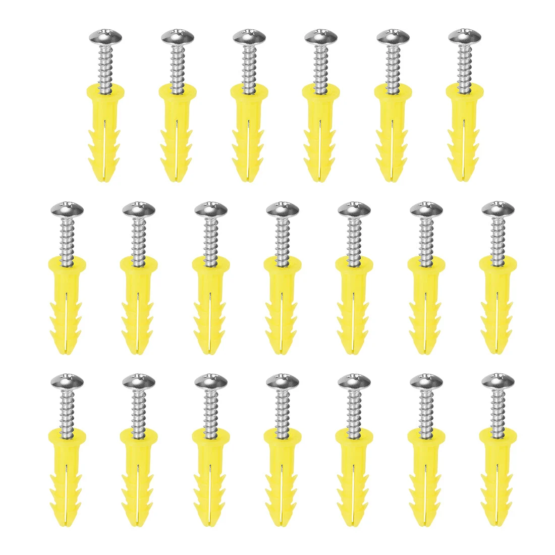 6 x 26mm Plastic Expansion Tube for Drywall with Screws, Yellow 20pcs