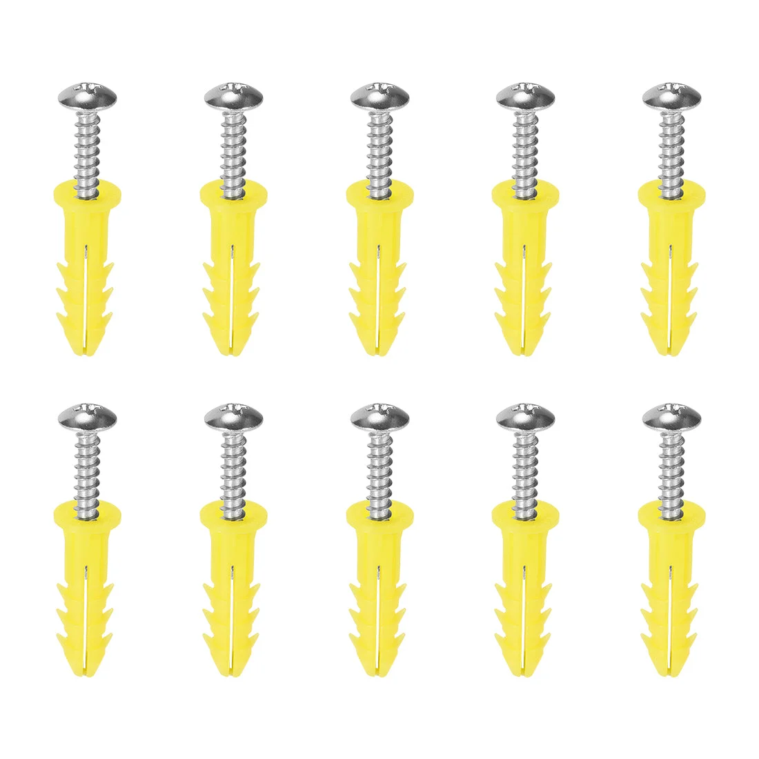 6 x 26mm Plastic Expansion Tube for Drywall with Screws, Yellow 75pcs