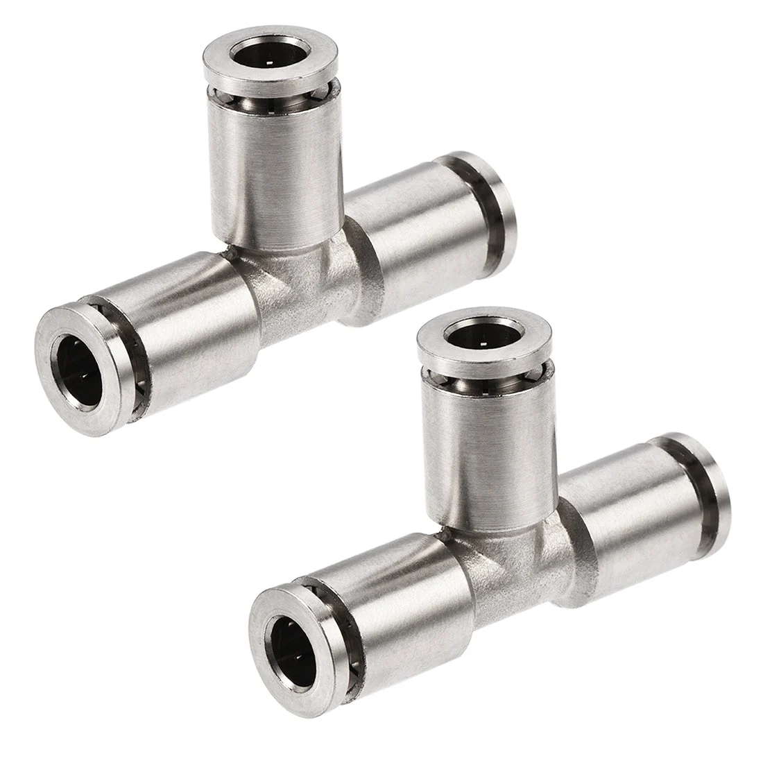 Tee Push to Connect Tube Fittings 6mm OD Push Lock Nickel Plated Copper 2Pcs