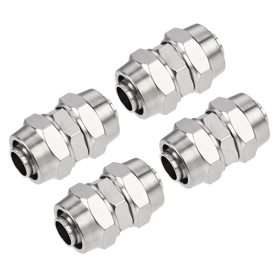 Compression Tube Fitting Nickel Plating for 12mm Pneumatic Hose Tube 4pcs