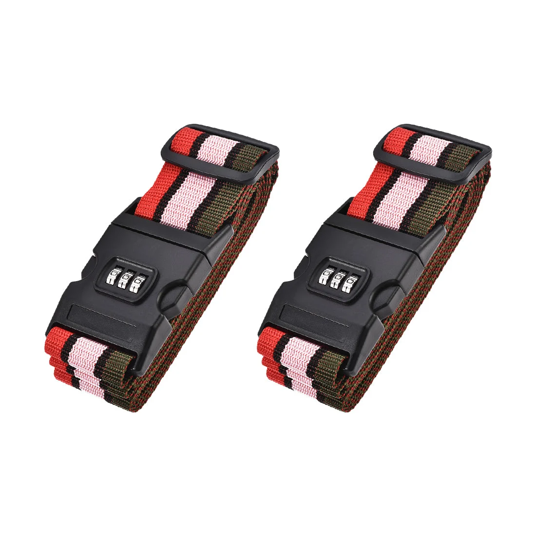 Luggage Straps Suitcase Belts with Buckle, Combination Lock, 2Mx5cm Adjustable PP Travel Packing Accessories, Multi Color (Red Pink Dark Green) 2Pcs