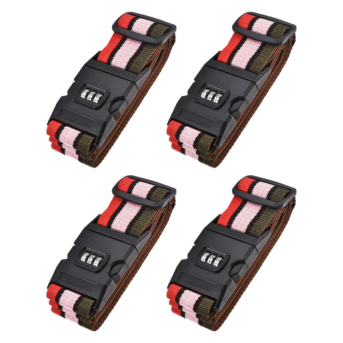 Luggage Straps Suitcase Belts with Buckle, Combination Lock, 2Mx5cm Adjustable PP Travel Packing Accessories, Multi Color (Red Pink Dark Green) 4Pcs