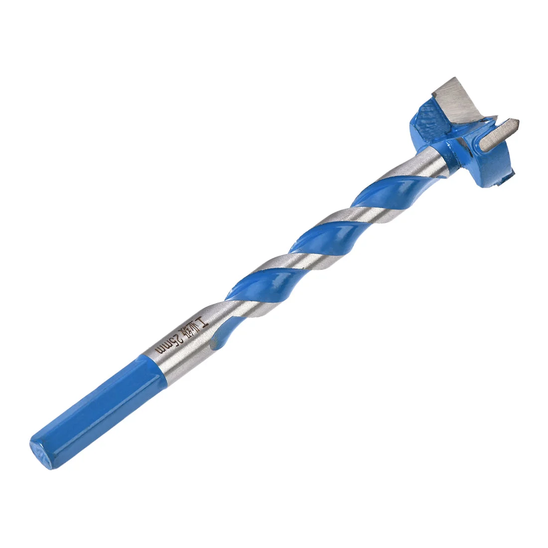 Forstner Wood Boring Drill Bit 25mm Dia. Hole Saw Carbide Alloy Steel Tip Hex Shank Cutting for Hinge Plywood Wood Tool Blue