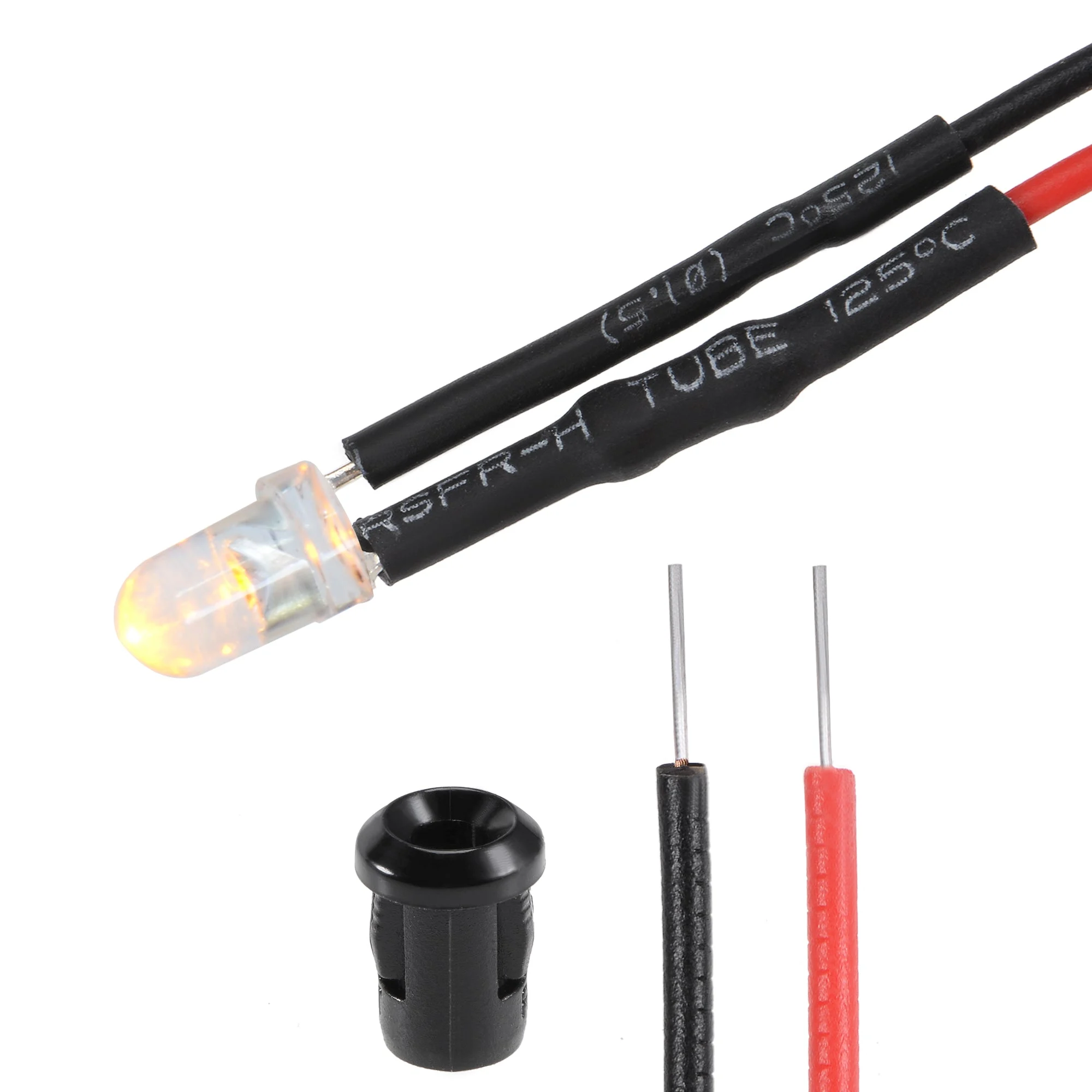 10Set DC 12V 3mm Pre Wired LED with Holder, Yellow Light Round Top Clear Lens, 6mm Panel Mount
