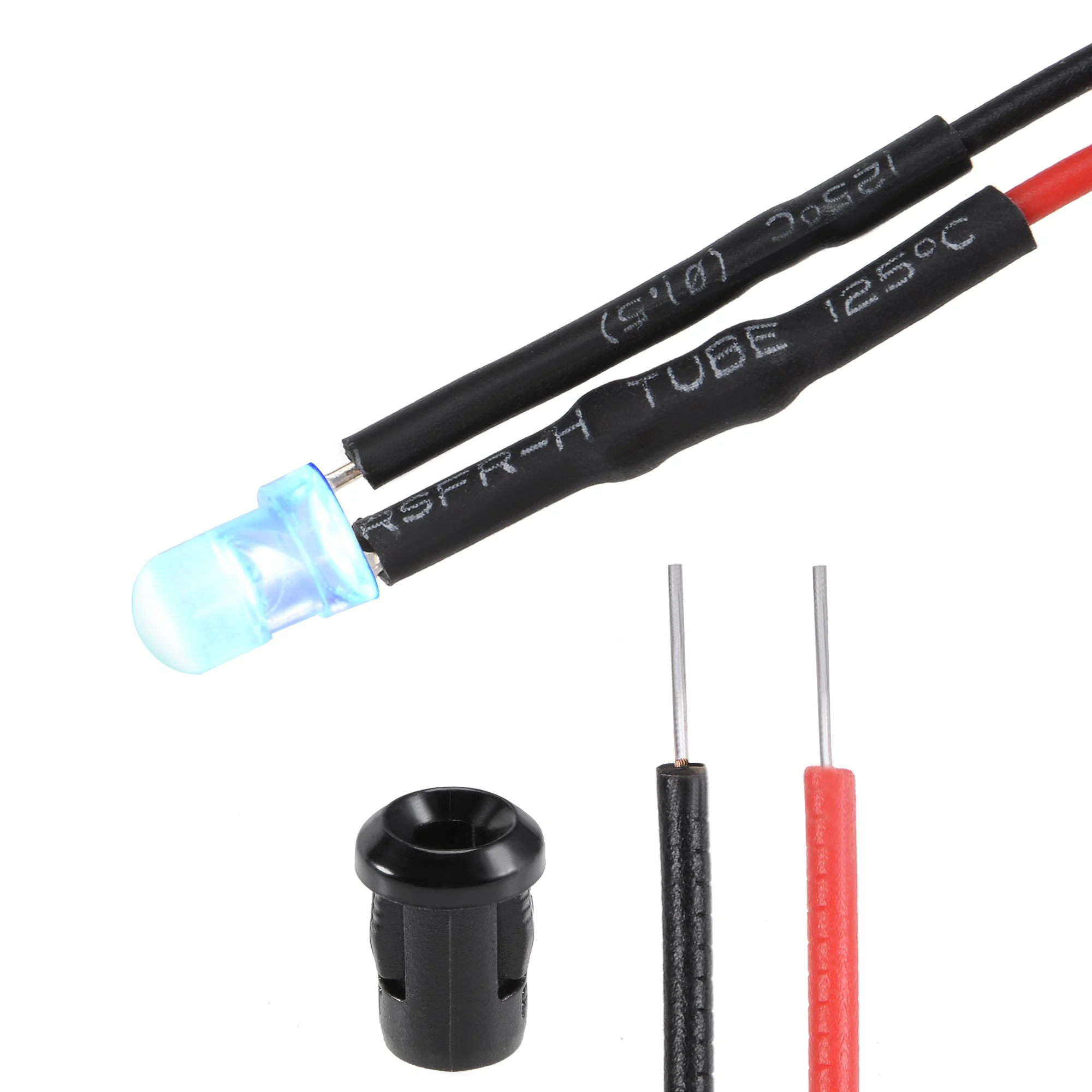 5Set DC 12V 3mm Pre Wired LED with Holder, Blue Light Round Top Clear Lens, 6mm Panel Mount