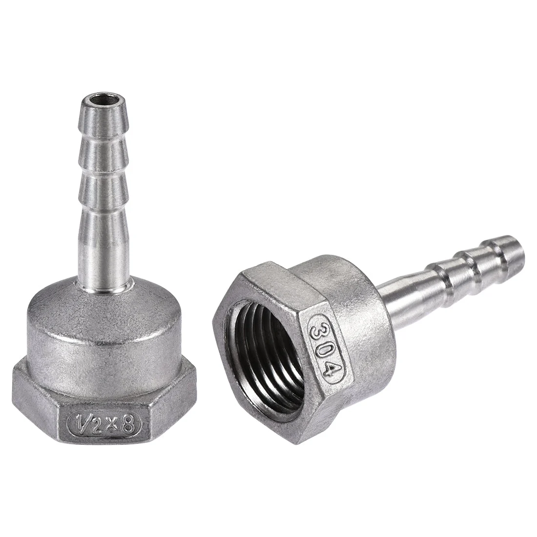 304 Stainless Steel Hose Barb Fitting Coupler, 8mm Barb x PT1/2 Female Thread Pipe Adapter, 2Pcs