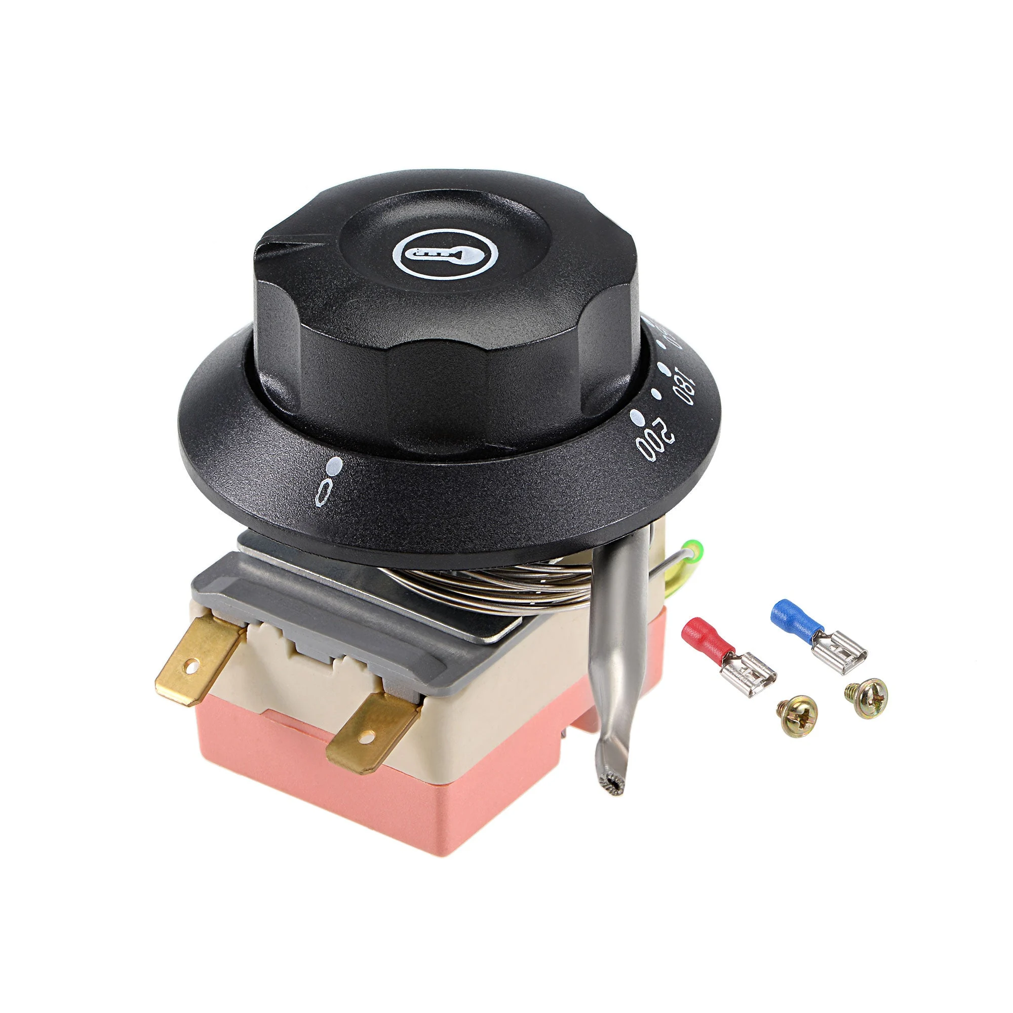 NC 250V 16A 60-200C Temperature Control Switch Capillary Thermostat for Oven Refrigerator Heater, 0.7m, with 2 Screws&2 Crimp Terminals
