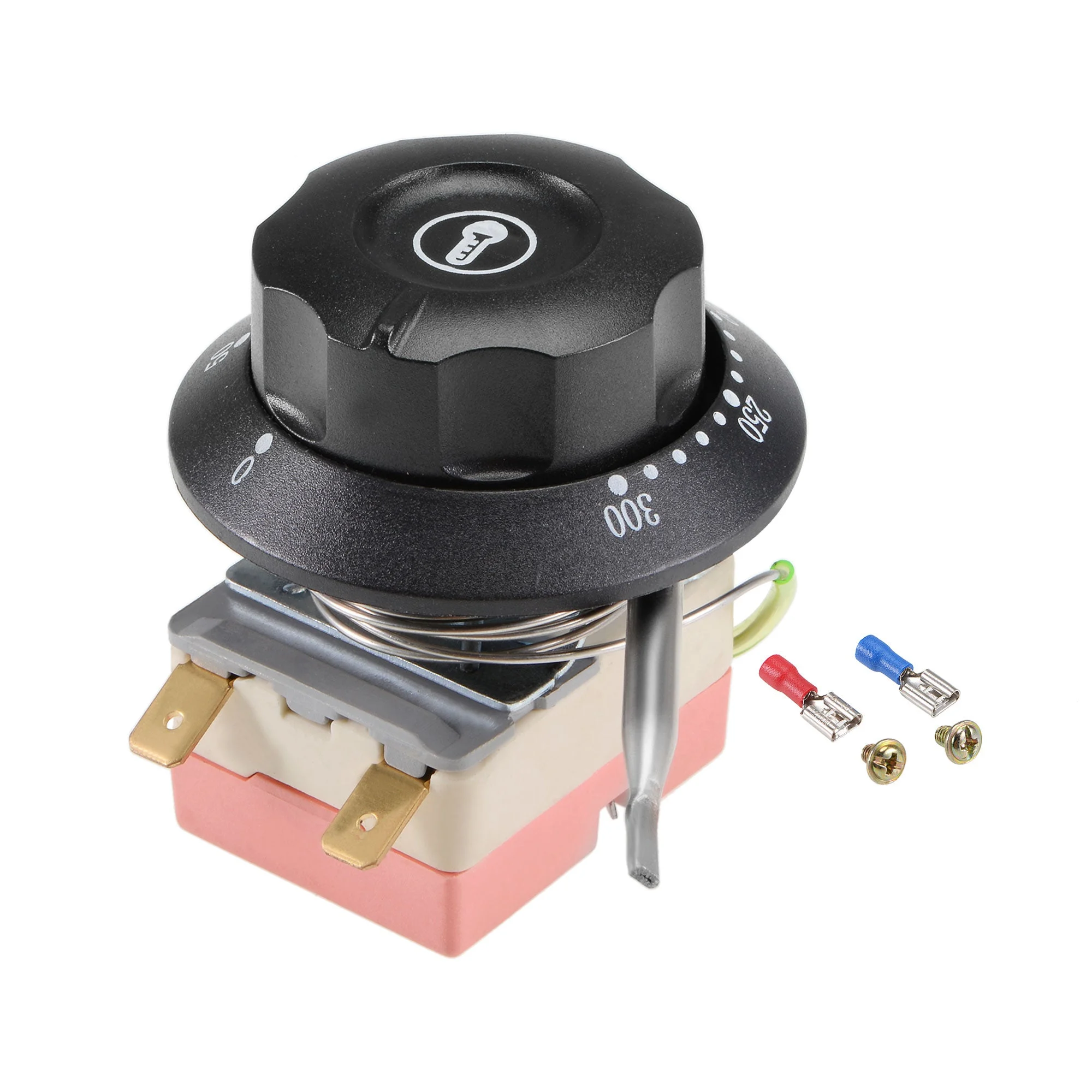 NC 250V 16A 50-300C Temperature Control Switch Capillary Thermostat for Oven Refrigerator Heater, 0.7m, with 2 Screws&2 Crimp Terminals