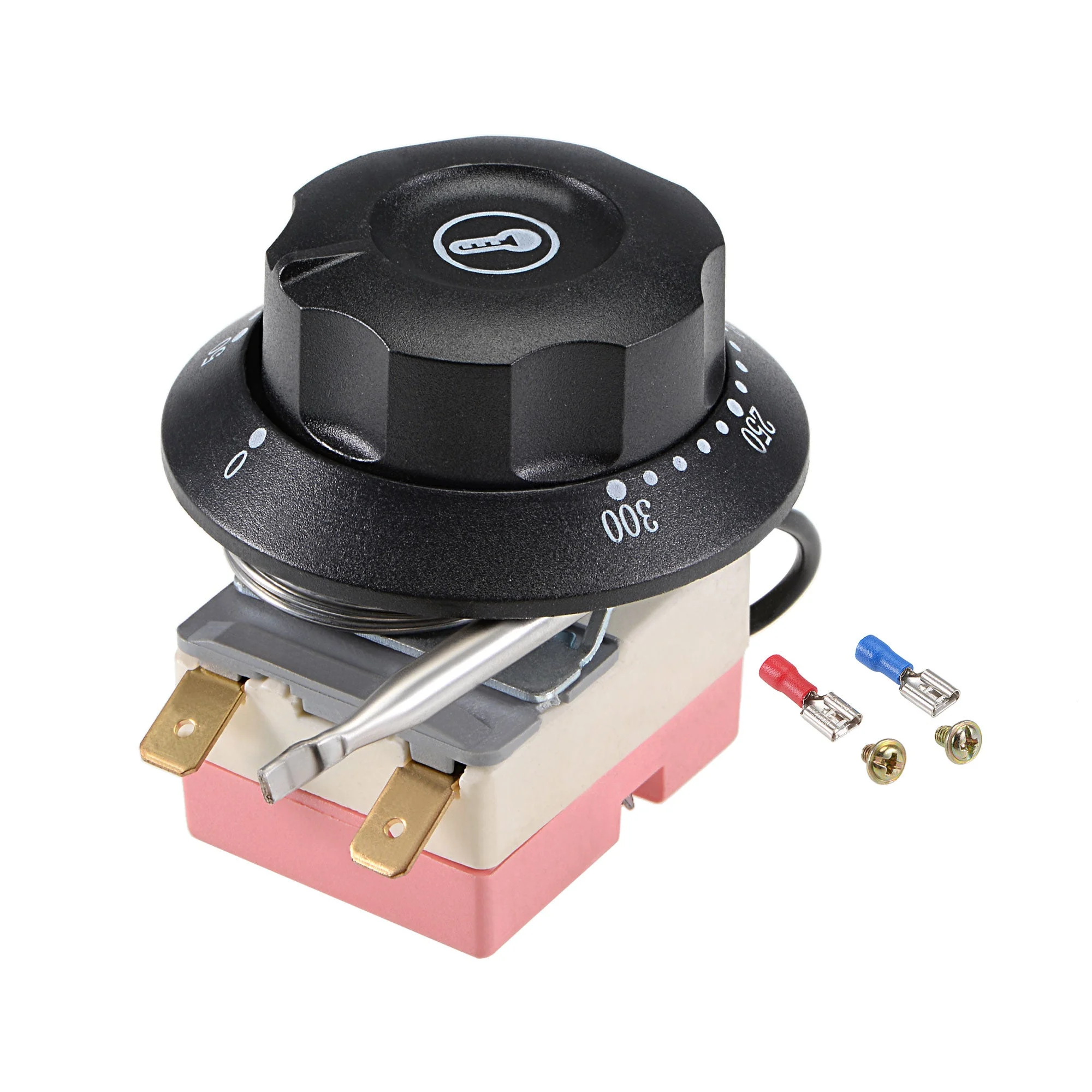 NC 250V 16A 50-300C Temperature Control Switch Capillary Thermostat for Oven Refrigerator Heater, 2m, with 2 Screws&2 Crimp Terminals