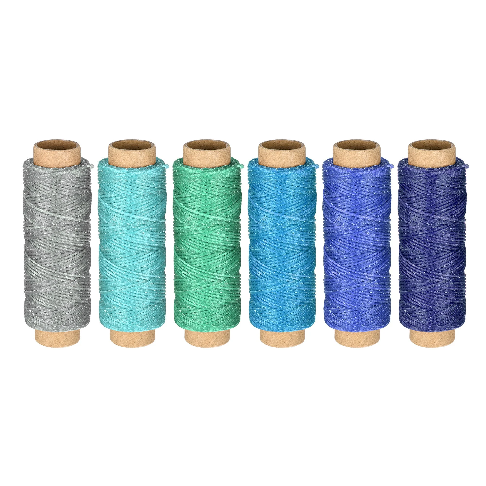 Leather Sewing Thread Set 55 Yards 150D/1mm Polyester Flat Waxed Cord for Hand Stitching Leather Bookbinding, Craft DIY, (Various Blue, 6Pcs)