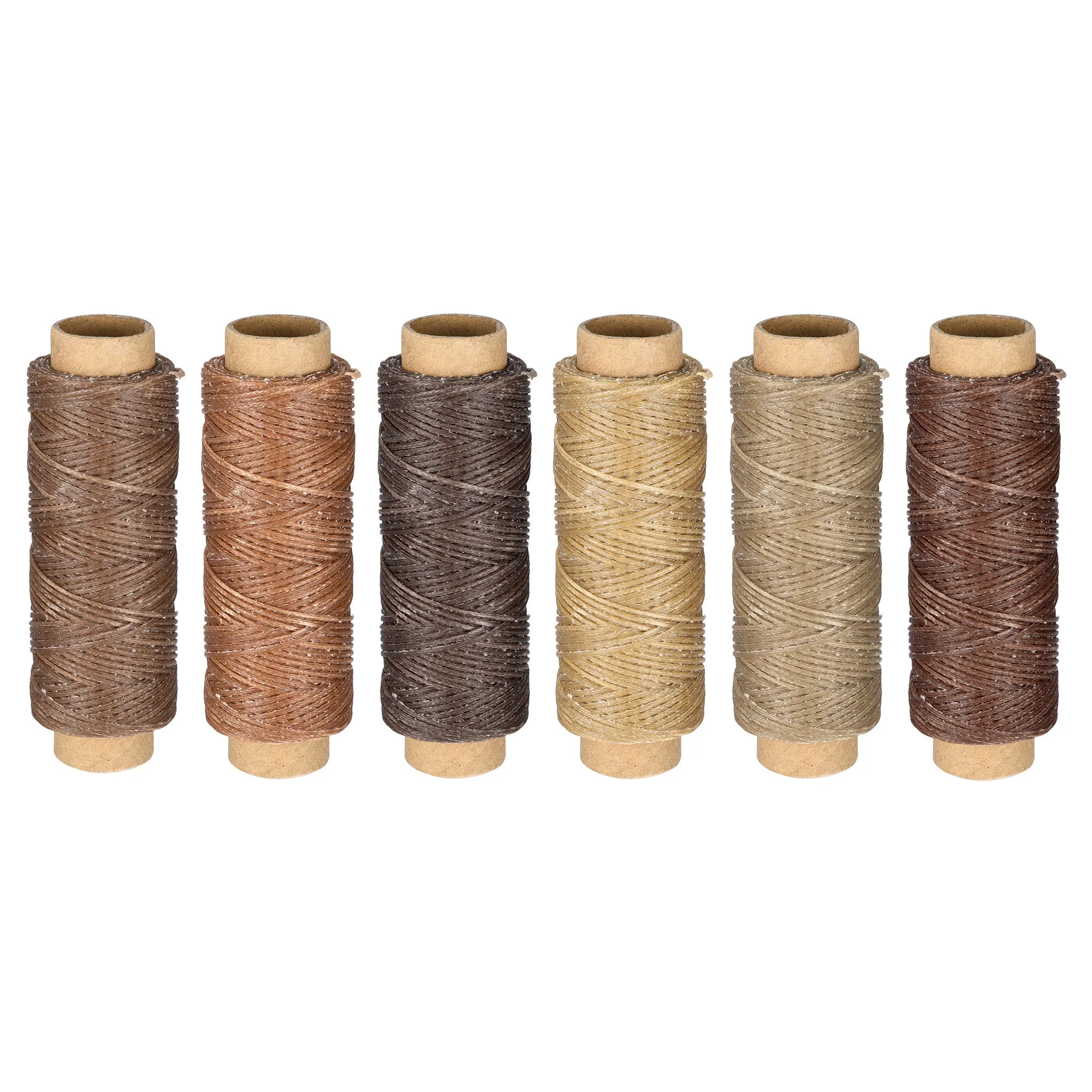 Leather Sewing Thread Set 55 Yards 150D/1mm Polyester Flat Waxed Cord for Hand Stitching, Craft DIY, (Wooden Colors, 6Pcs)