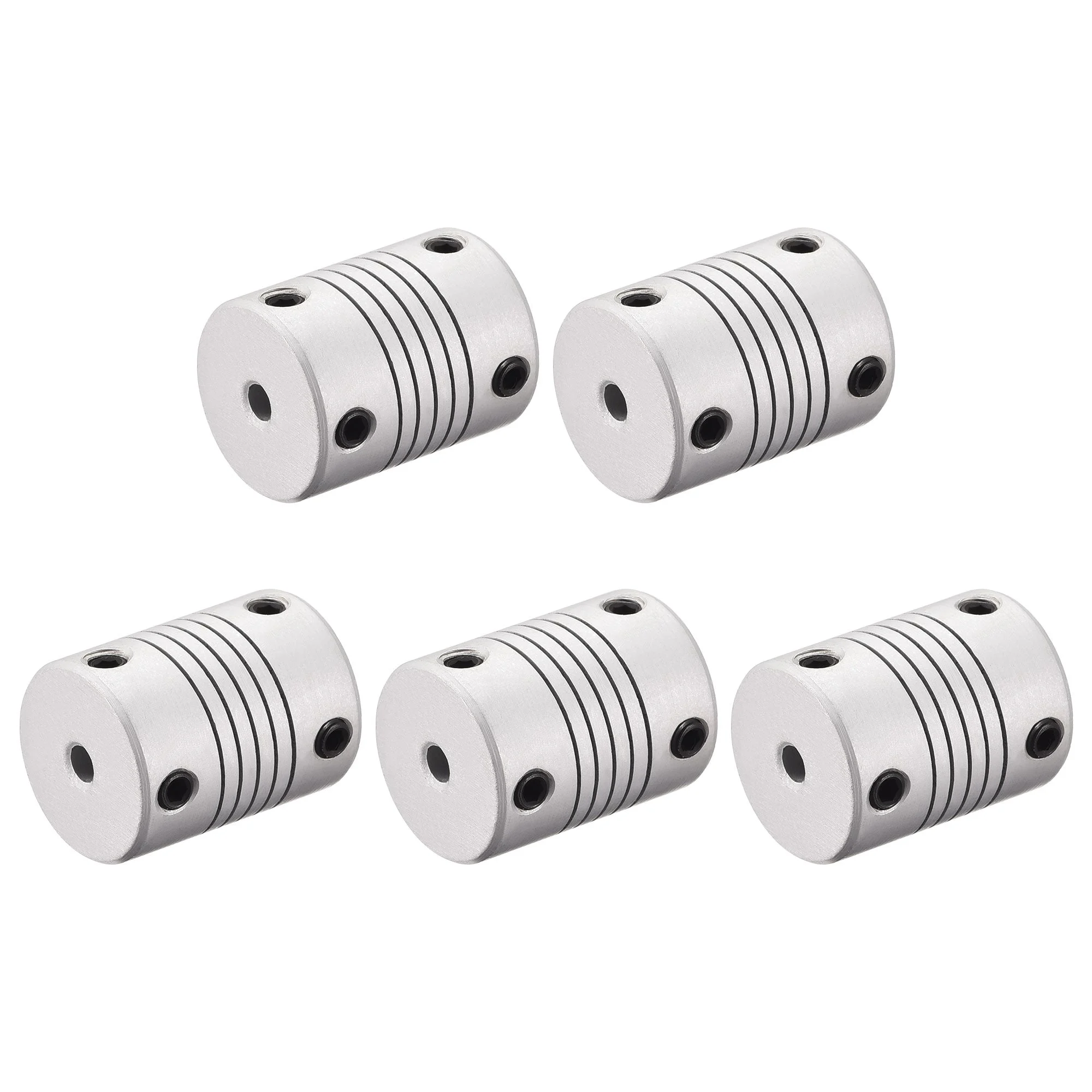 4mm to 4mm Aluminum Alloy Shaft Coupling Flexible Coupler L25xD19 Silver,5pcs