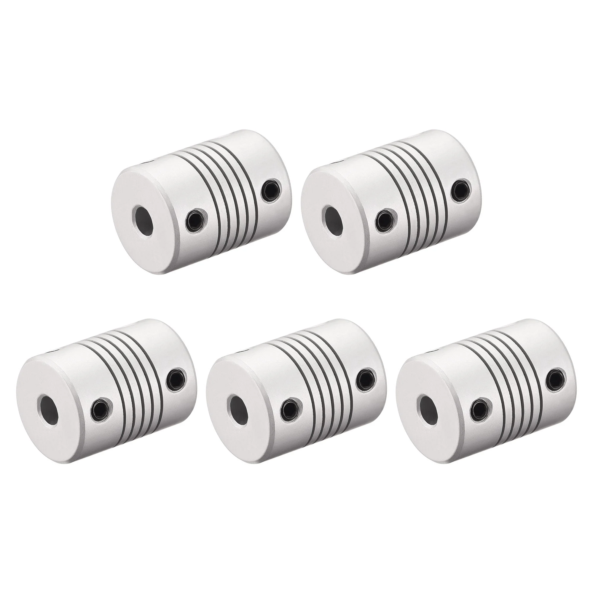 5mm to 5mm Aluminum Alloy Shaft Coupling Flexible Coupler L25xD19 Silver,5pcs