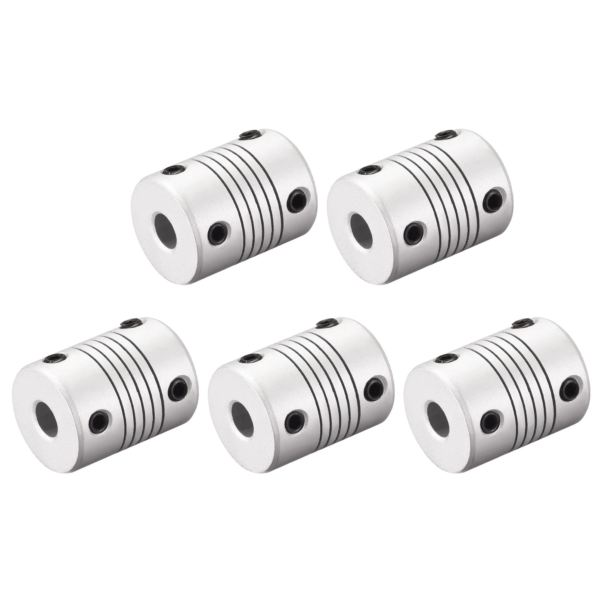6mm to 6mm Aluminum Alloy Shaft Coupling Flexible Coupler L25xD19 Silver,5pcs