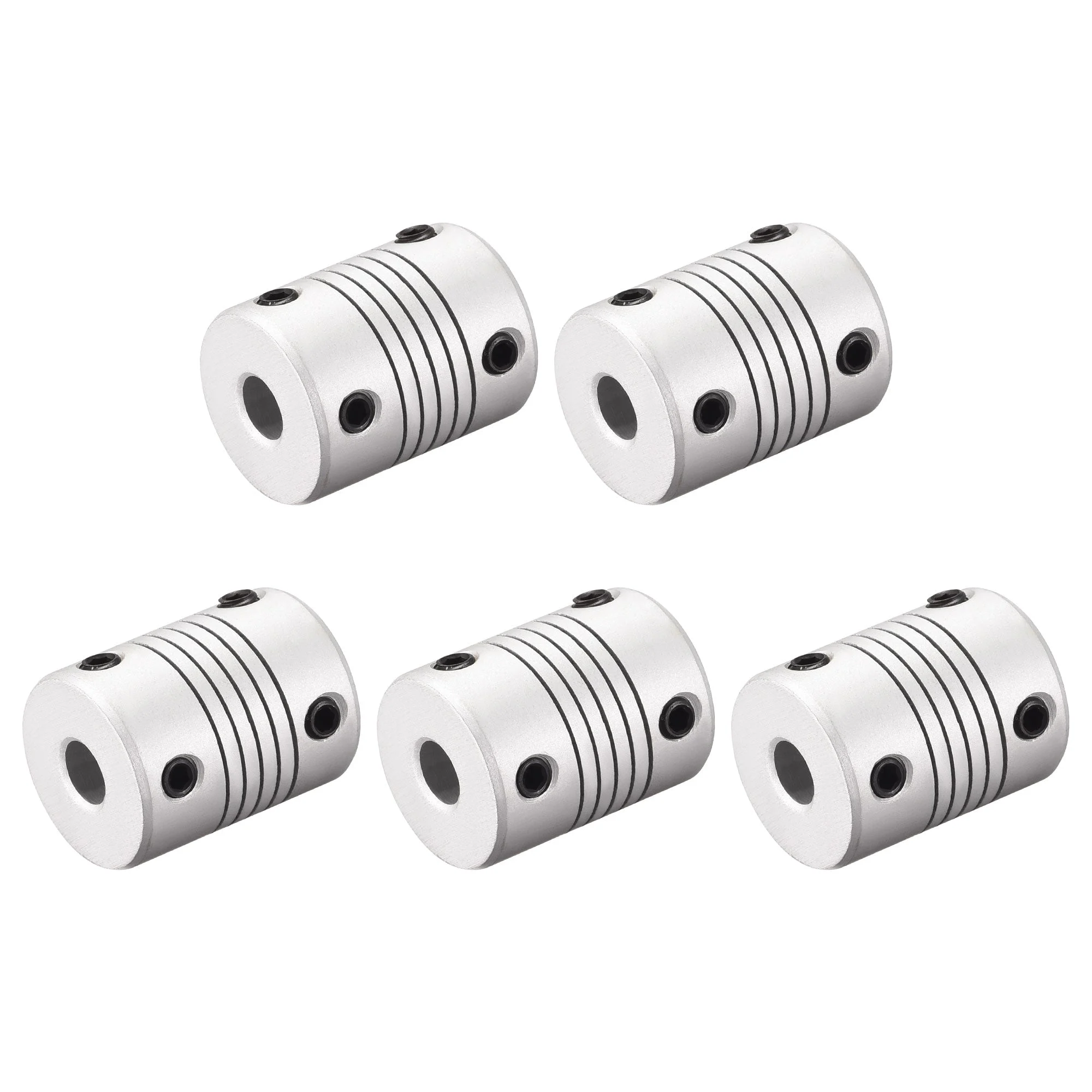 6.35mm to 8mm Aluminum Alloy Shaft Coupling Flexible Coupler L25xD19 Silver,5pcs