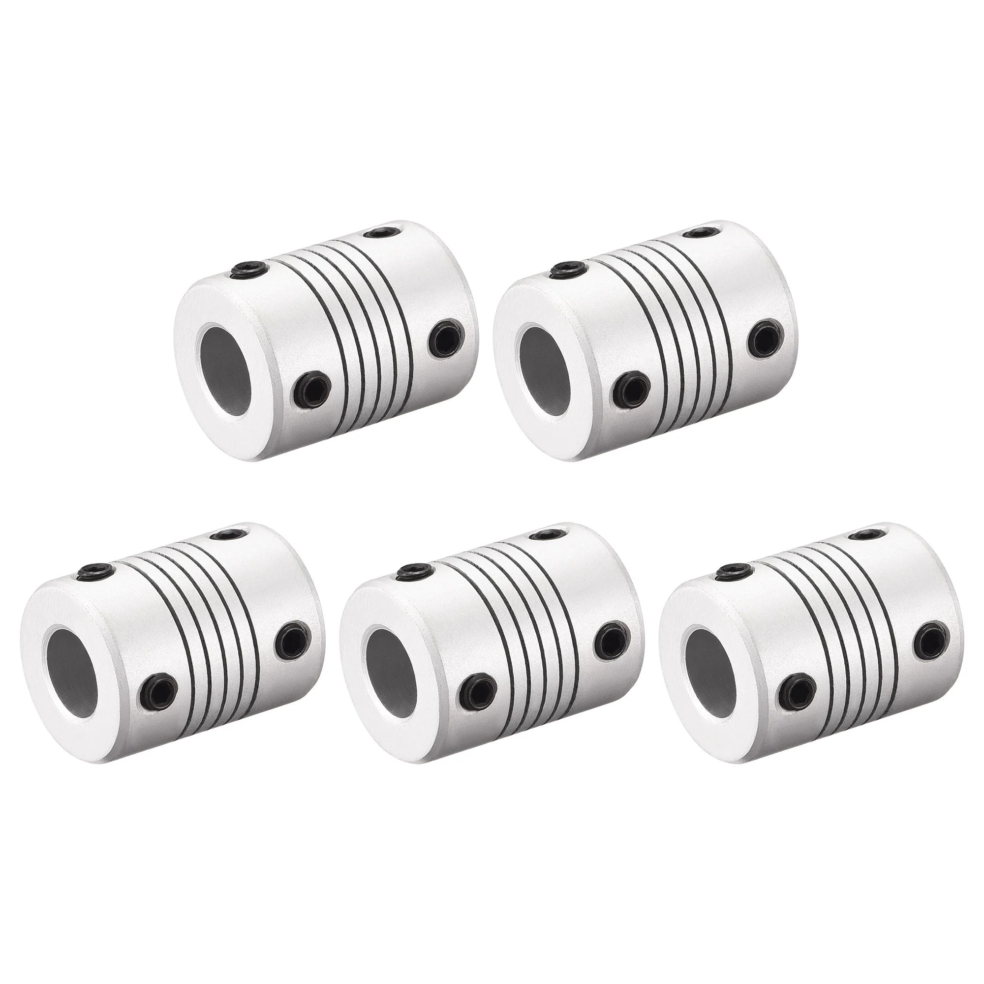 9mm to 9mm Aluminum Alloy Shaft Coupling Flexible Coupler L25xD19 Silver,5pcs