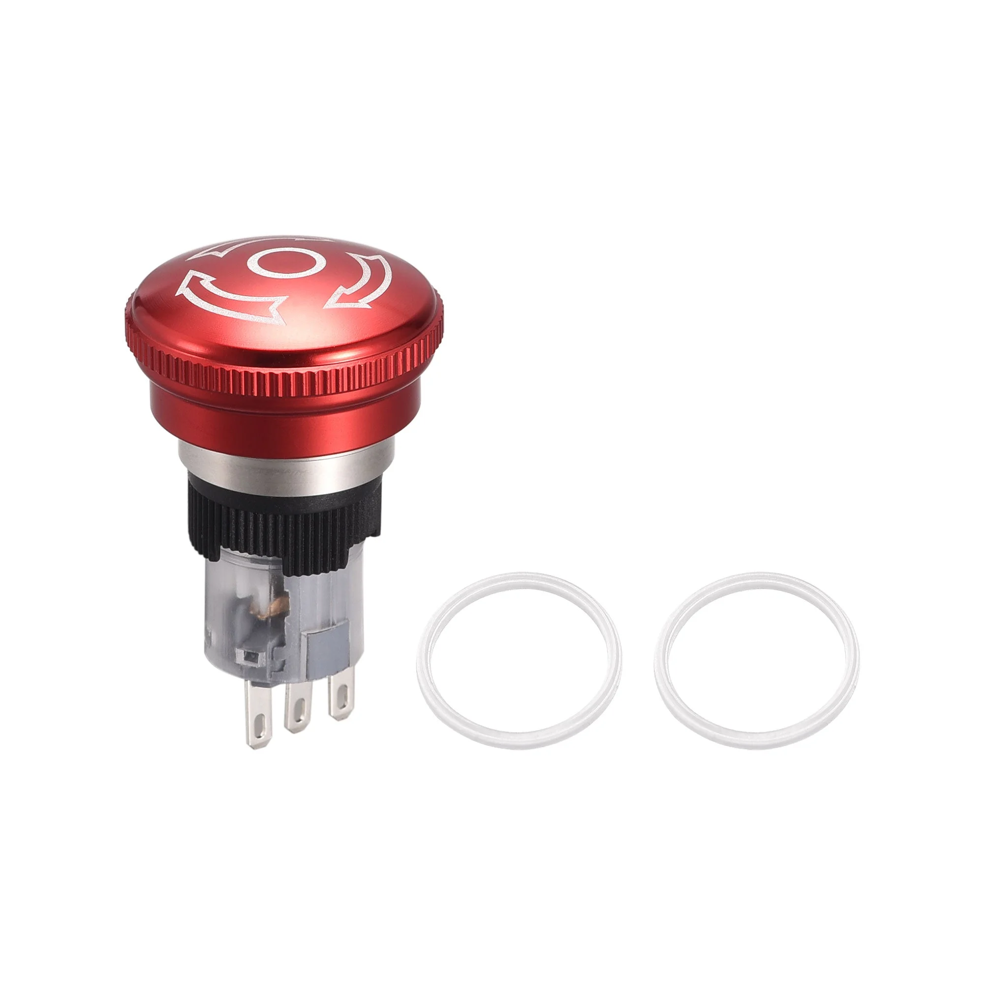16mm Mounting Latching Emergency Stop Push Button Switch AC250V 5A 1NO 1NC