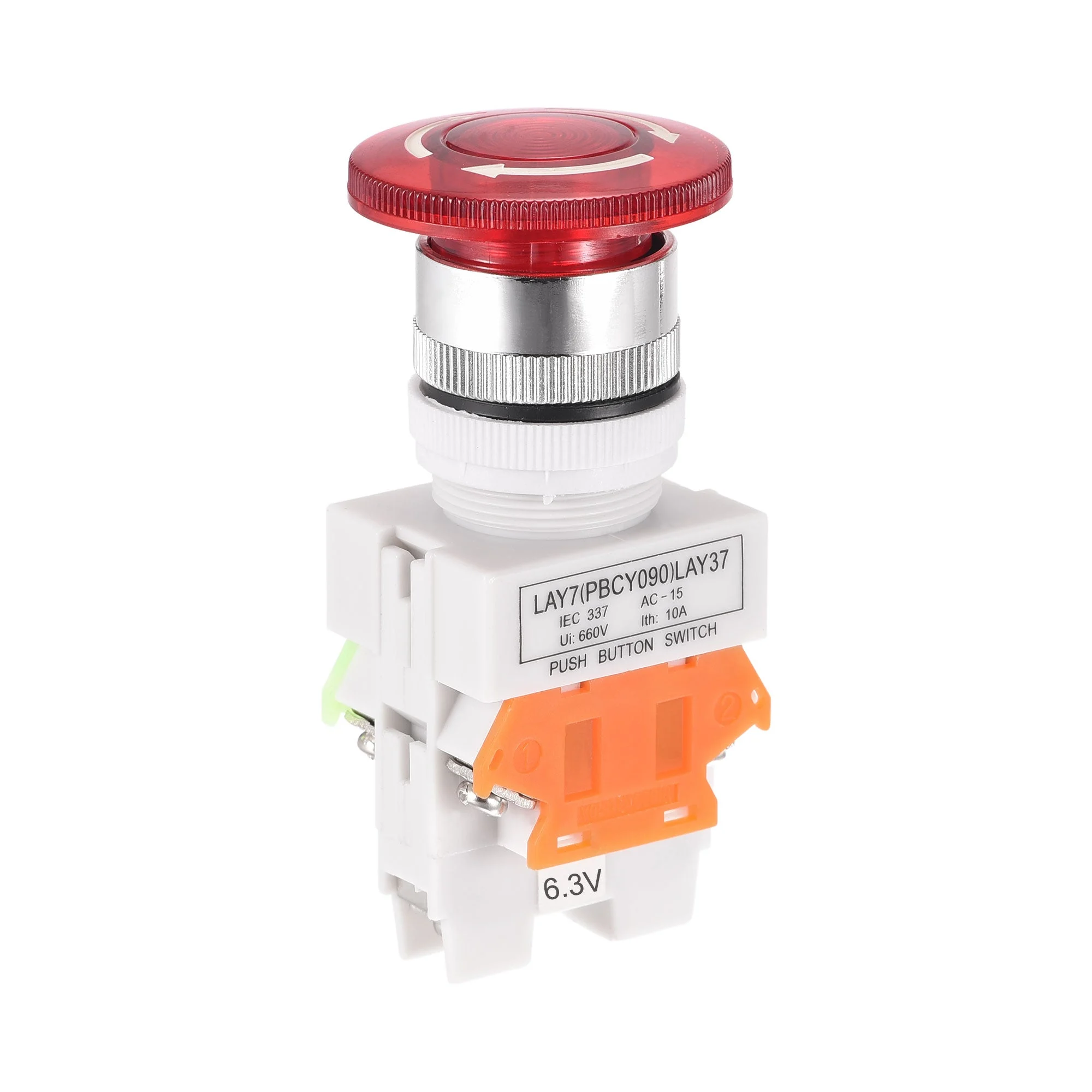 22mm Mounting Latching Emergency Stop Push Button Switch AC250V 10A with Light 1NO 1NC