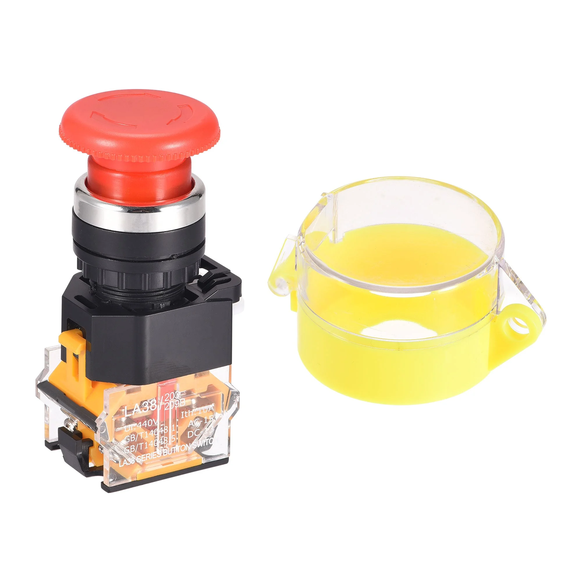 22mm Mounting Latching Emergency Stop Push Button Switch With Protective Cover 1NO 1NC