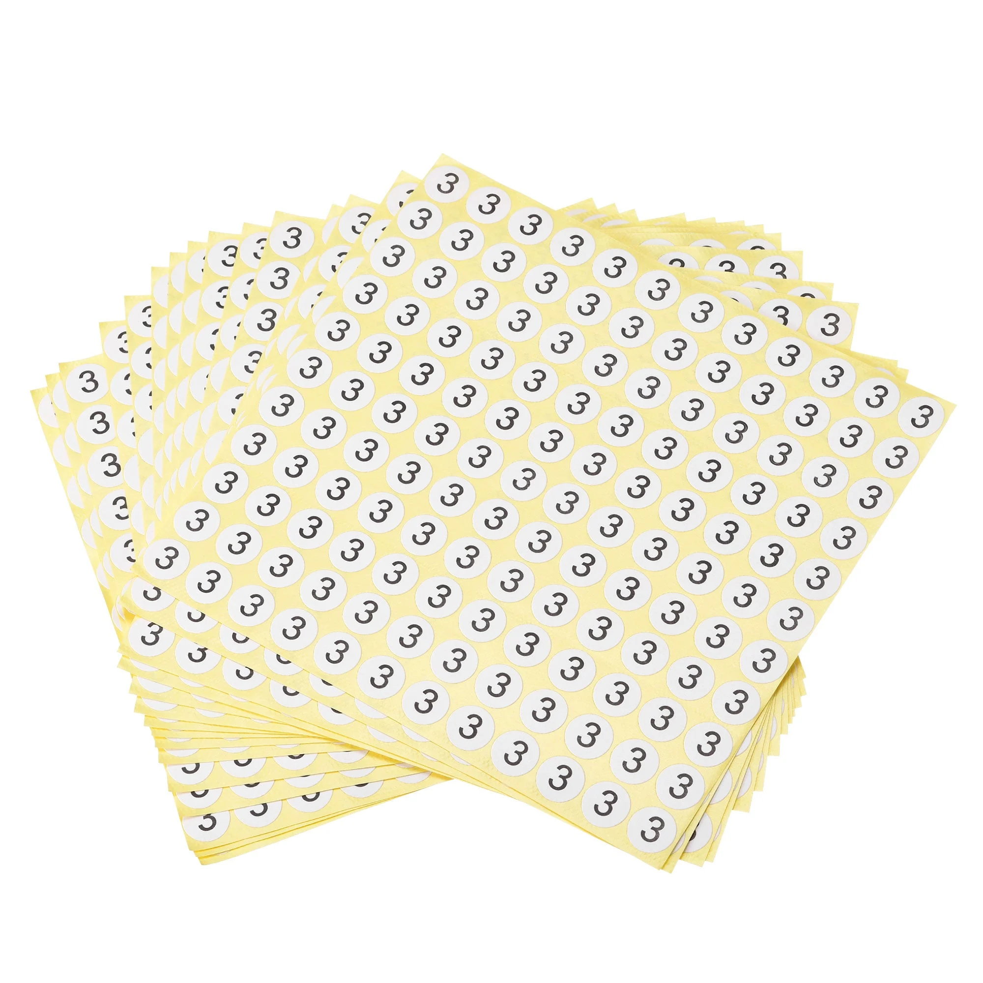 Round Number Stickers, 13mm Dia Number 3 Coated Paper Label 15 Sheets 1980pcs, Black Word/White Background