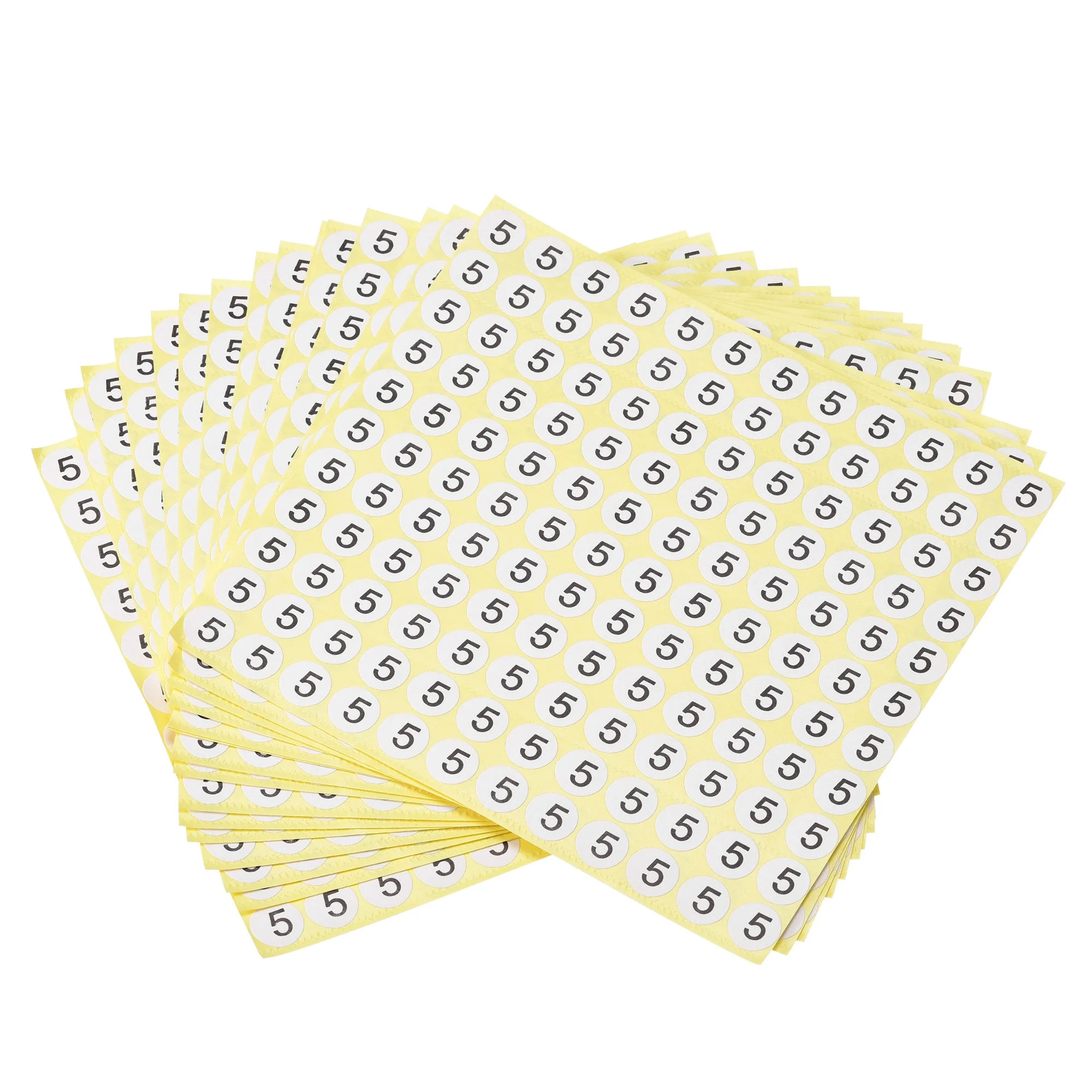 Round Number Stickers, 13mm Dia Number 5 Coated Paper Label 15 Sheets 1980pcs, Black Word/White Background