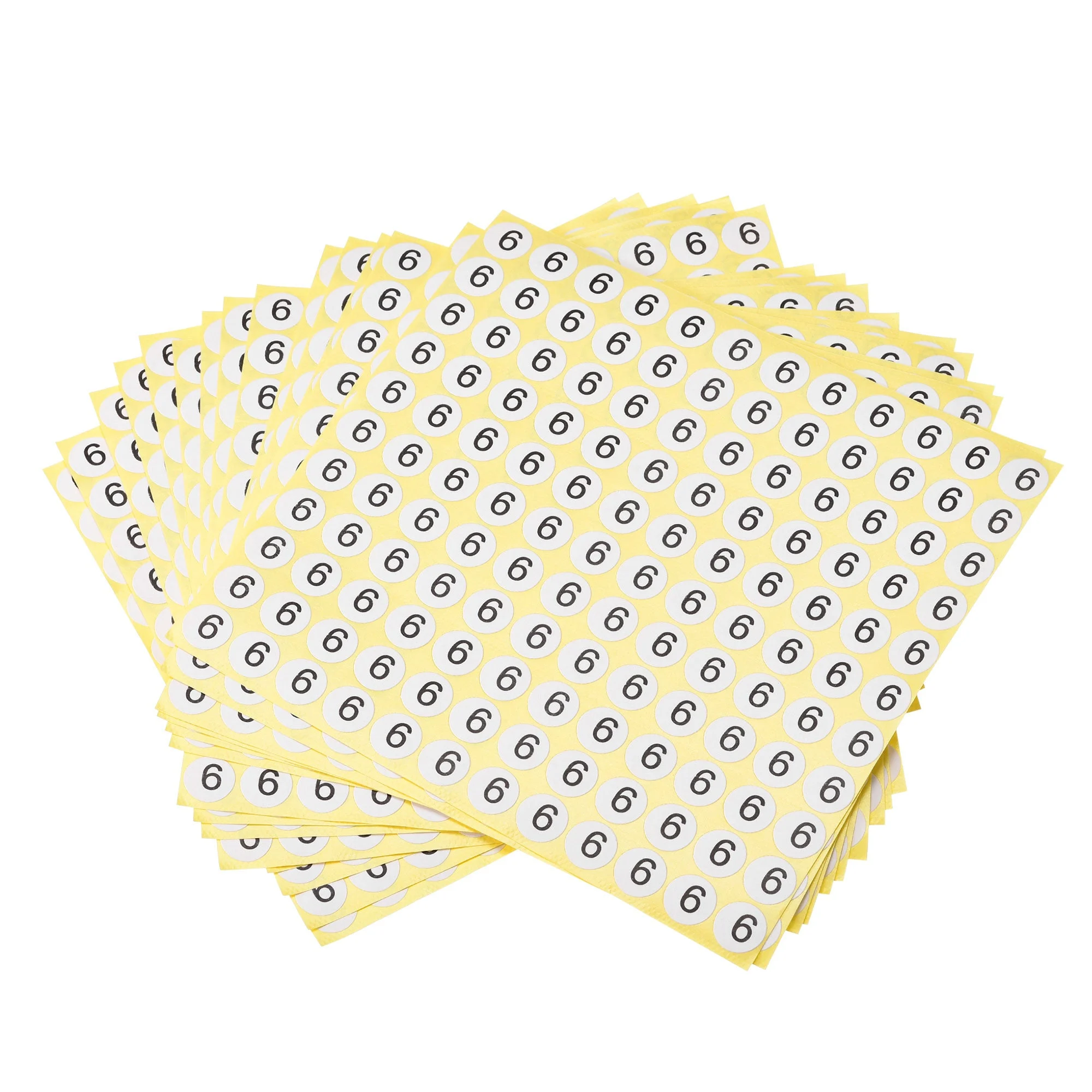 Round Number Stickers, 13mm Dia Number 6 Coated Paper Label 15 Sheets 1980pcs, Black Word/White Background