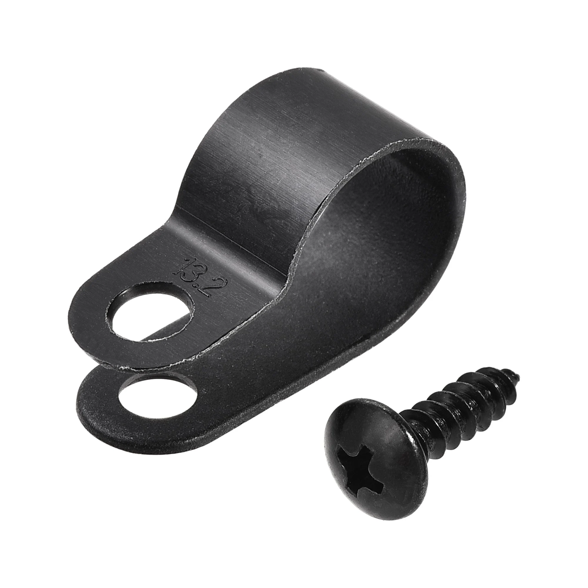 Uxcell 13.2mm Nylon R Type Cable Clip Wire Clamp with Screws Black 50pcs