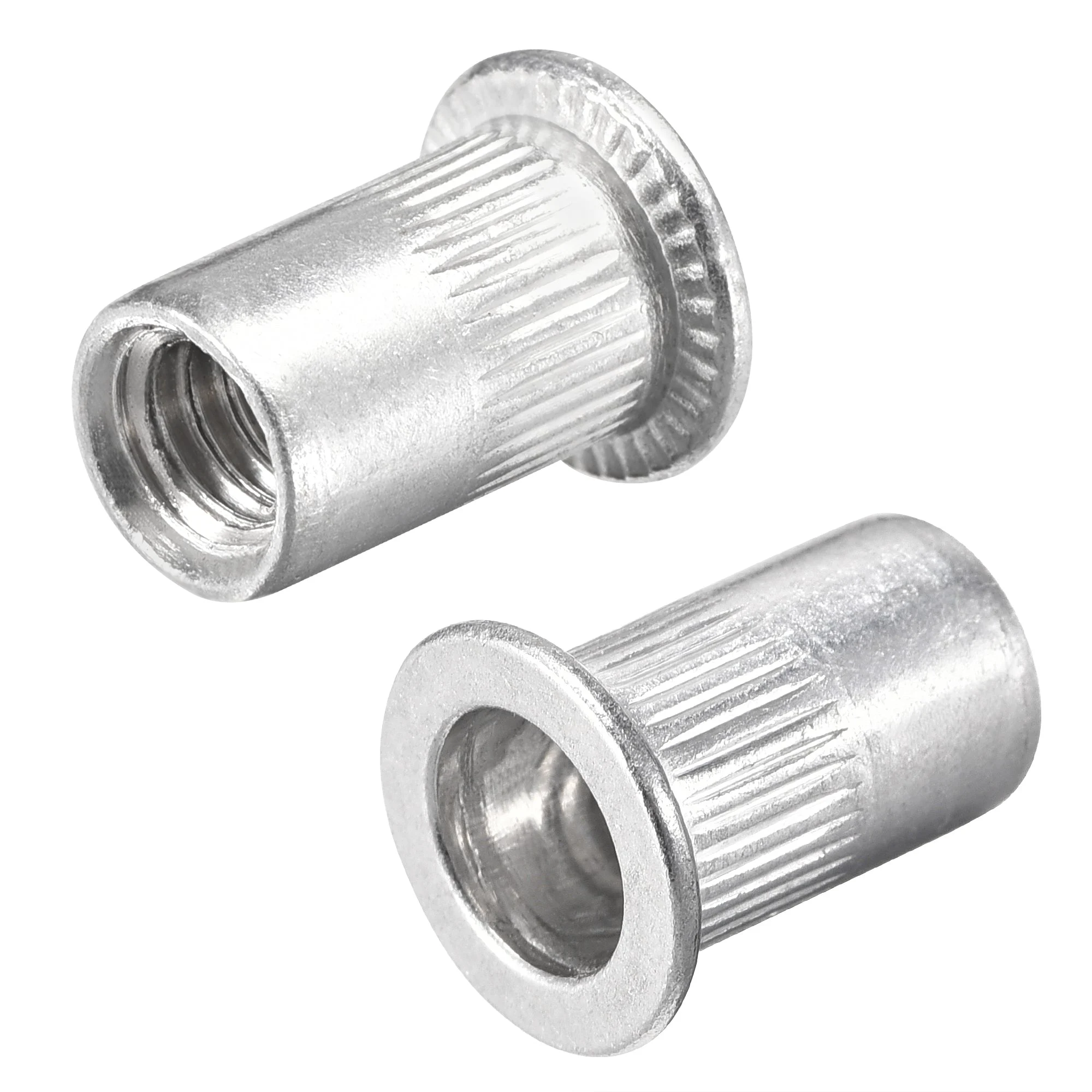 1/4-20 Rivet Nuts Aluminium Alloy Knurled Flat Head Threaded Insert Nut 100pcs