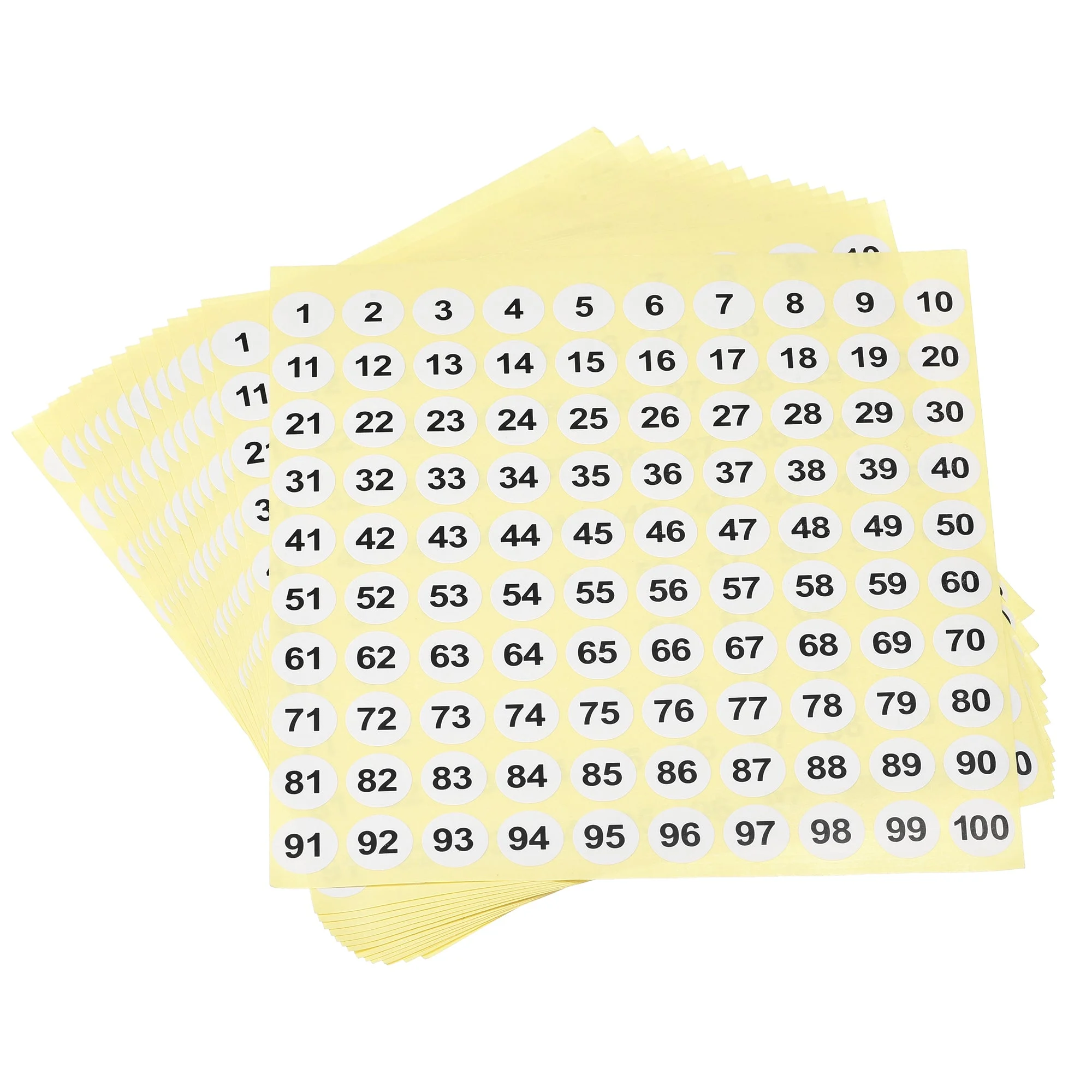 Round Number Stickers, 15mm Dia Number 1-100 Coated Paper Label 15 Sheets, Black Word/White Background