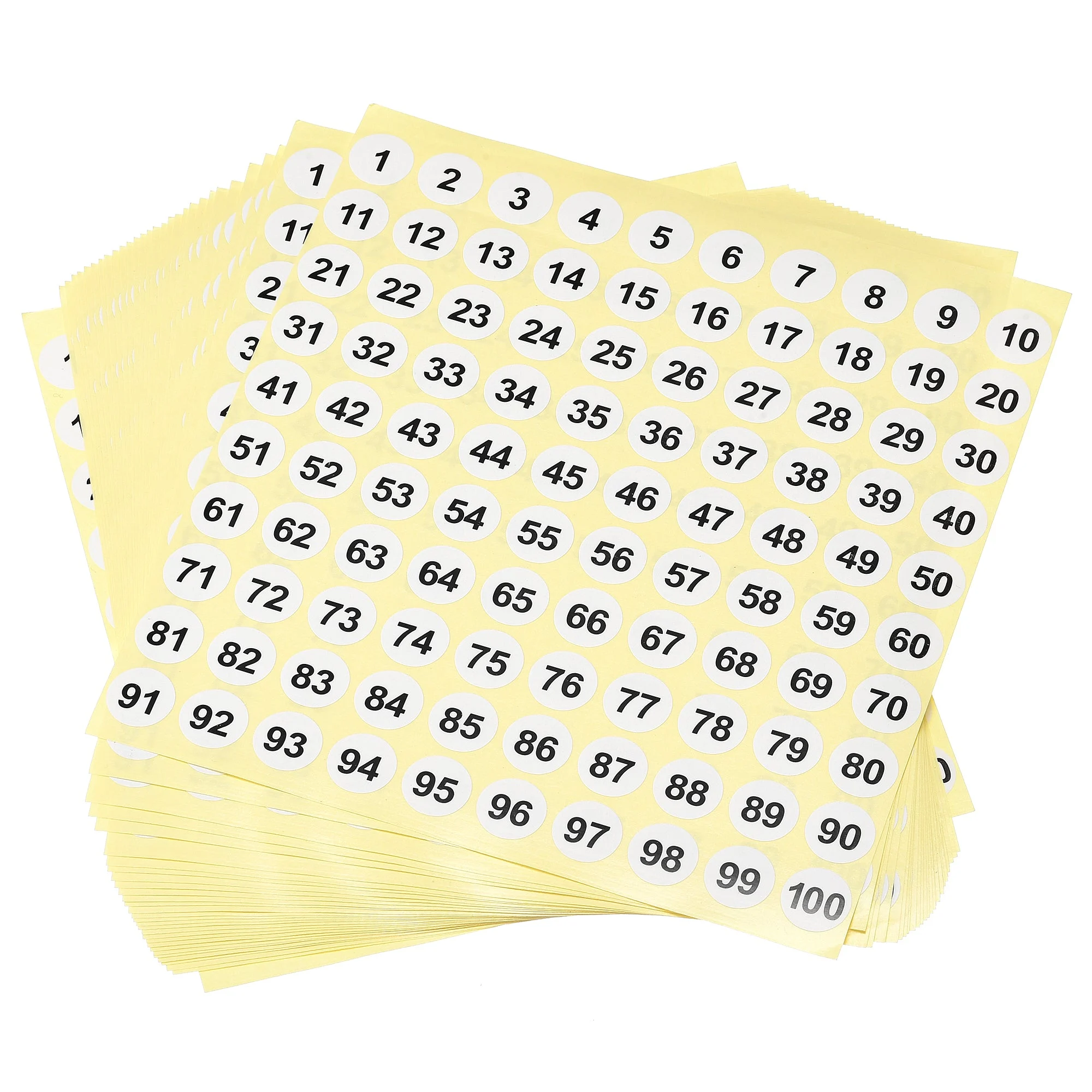 Round Number Stickers, 15mm Dia Number 1-100 Coated Paper Label 30 Sheets, Black Word/White Background