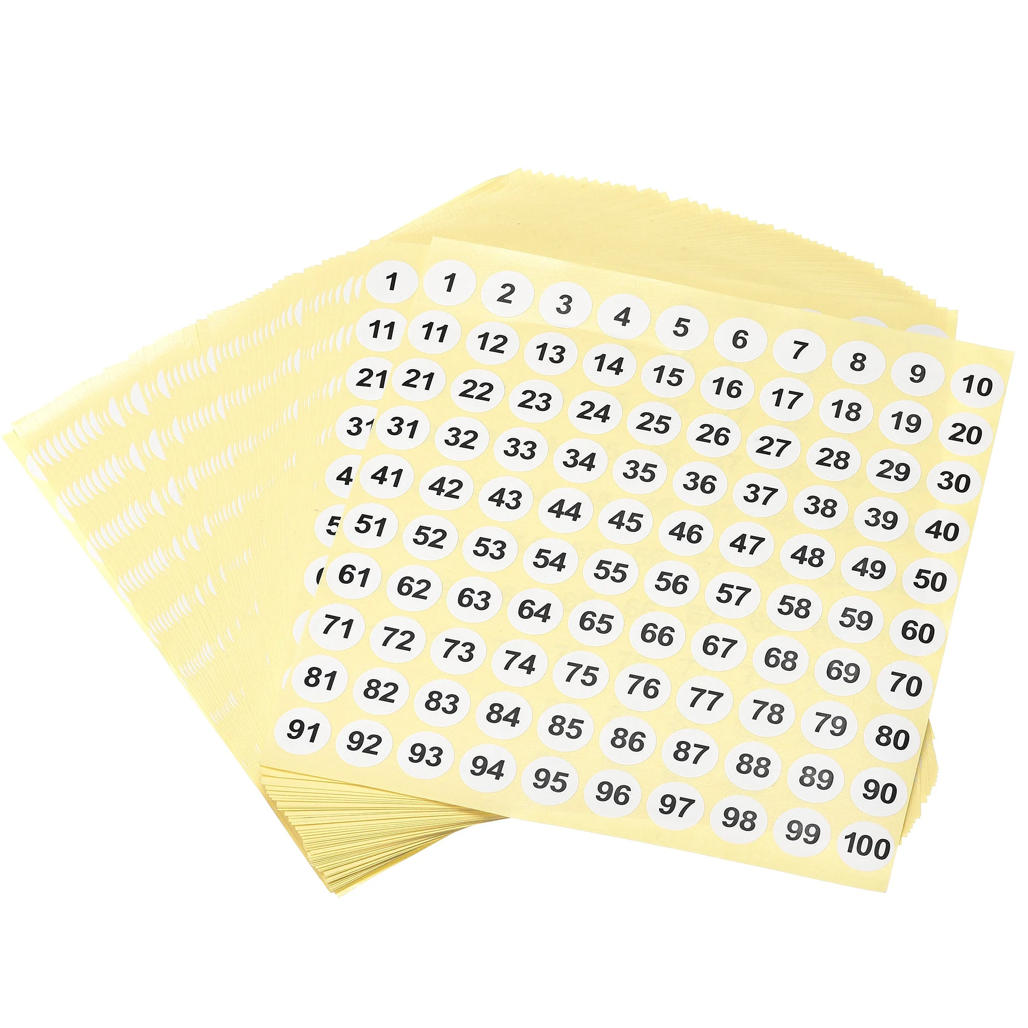 Round Number Stickers, 15mm Dia Number 1-100 Coated Paper Label 50 Sheets, Black Word/White Background