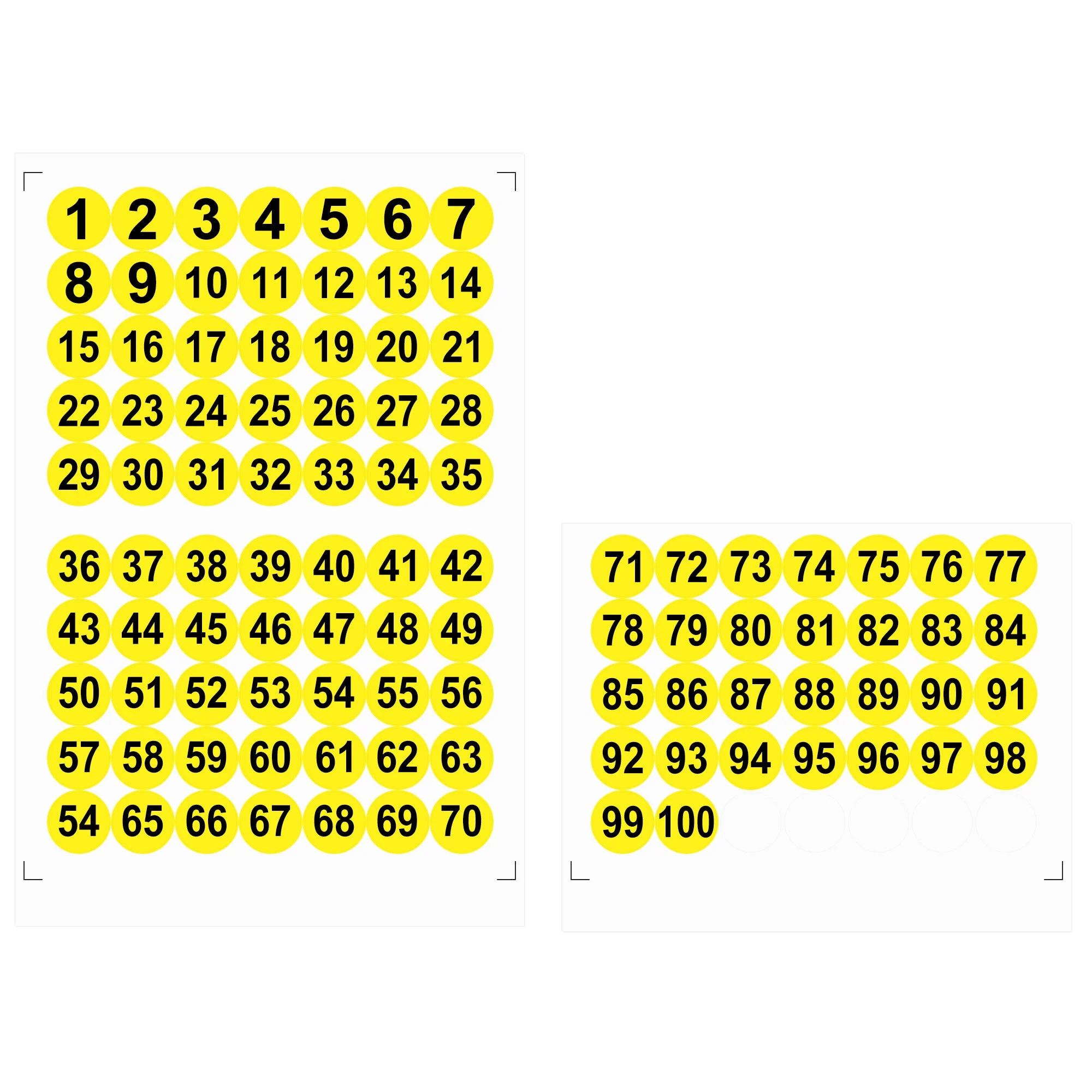 Round Number Stickers, 38mm Dia Number 1-100 Self Adhesive PVC Label Waterproof Black Word(Yellow Background)