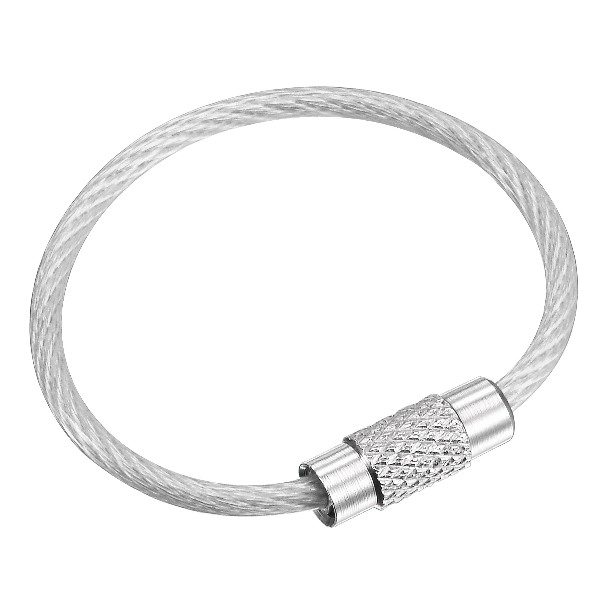 Wire Keychain 90mm Length Key Ring Loop Cable for Handbag Lanyard Zipper, PVC Coated Stainless Steel, Silver, Pack of 4