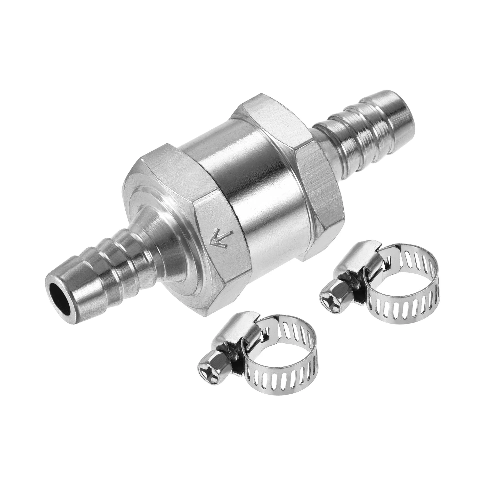 Non-Return One Way Check Valve with Hose Clamps, 9mm Barb OD, for Water Petrol Fuel Line