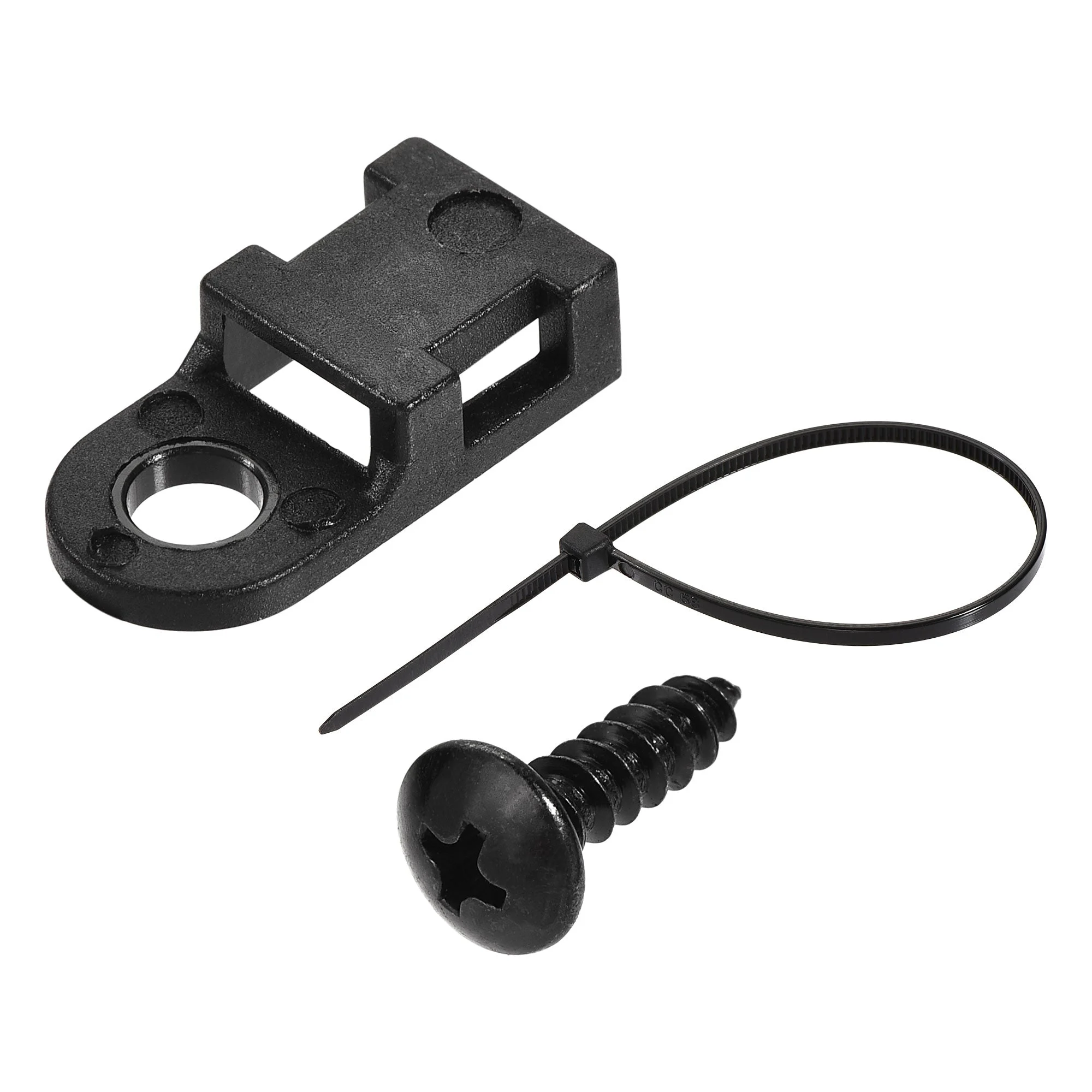Uxcell 19mm x 9mm x 4.6mm Nylon Cable Fasten Clip with Screws and Ties Black 50 Set